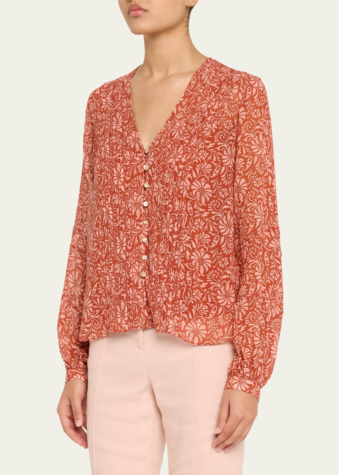 Veronica Beard Calvin Printed Long-Sleeve Blouse Image 4 of 5