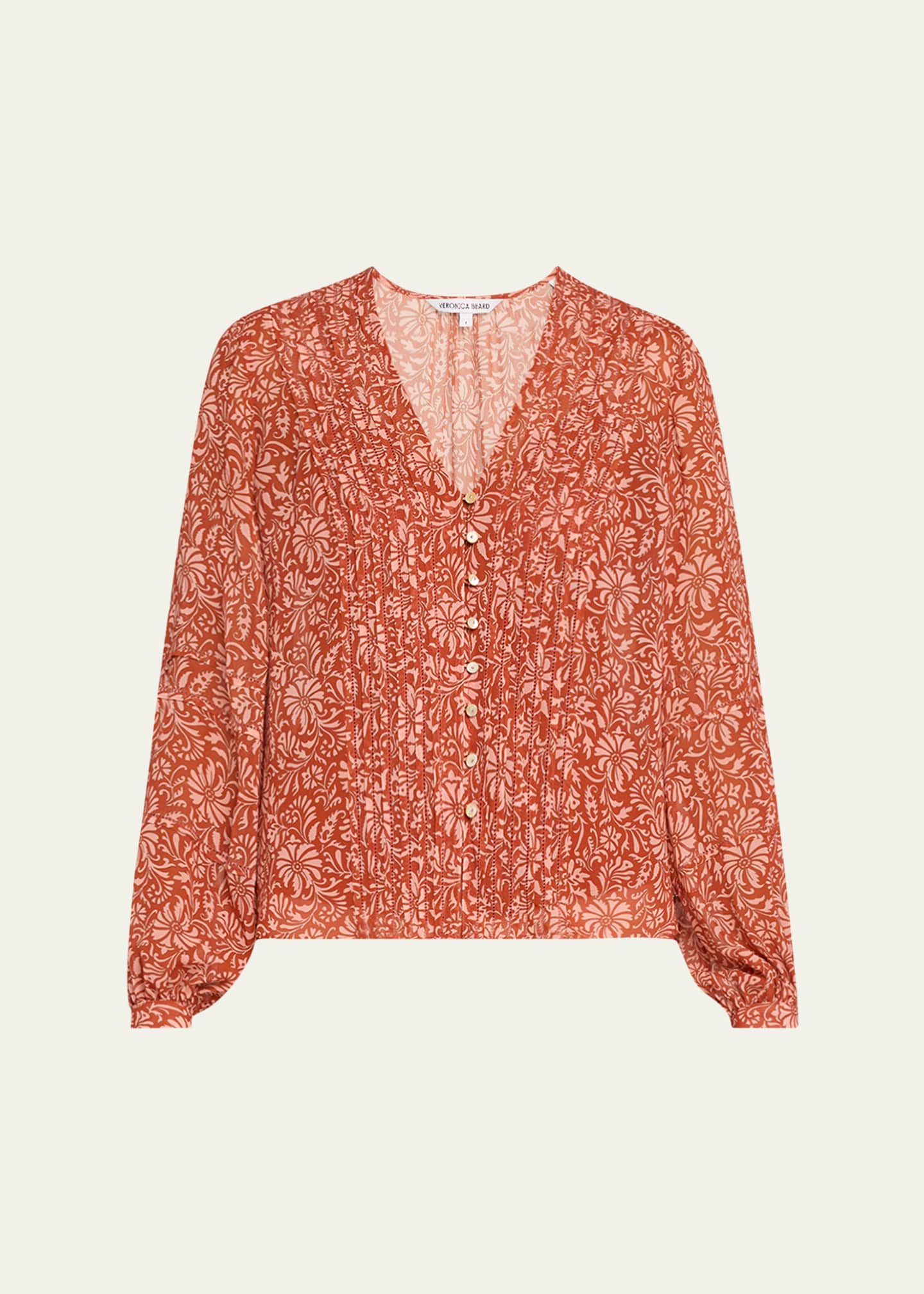 Veronica Beard Calvin Printed Long-Sleeve Blouse Image 1 of 5