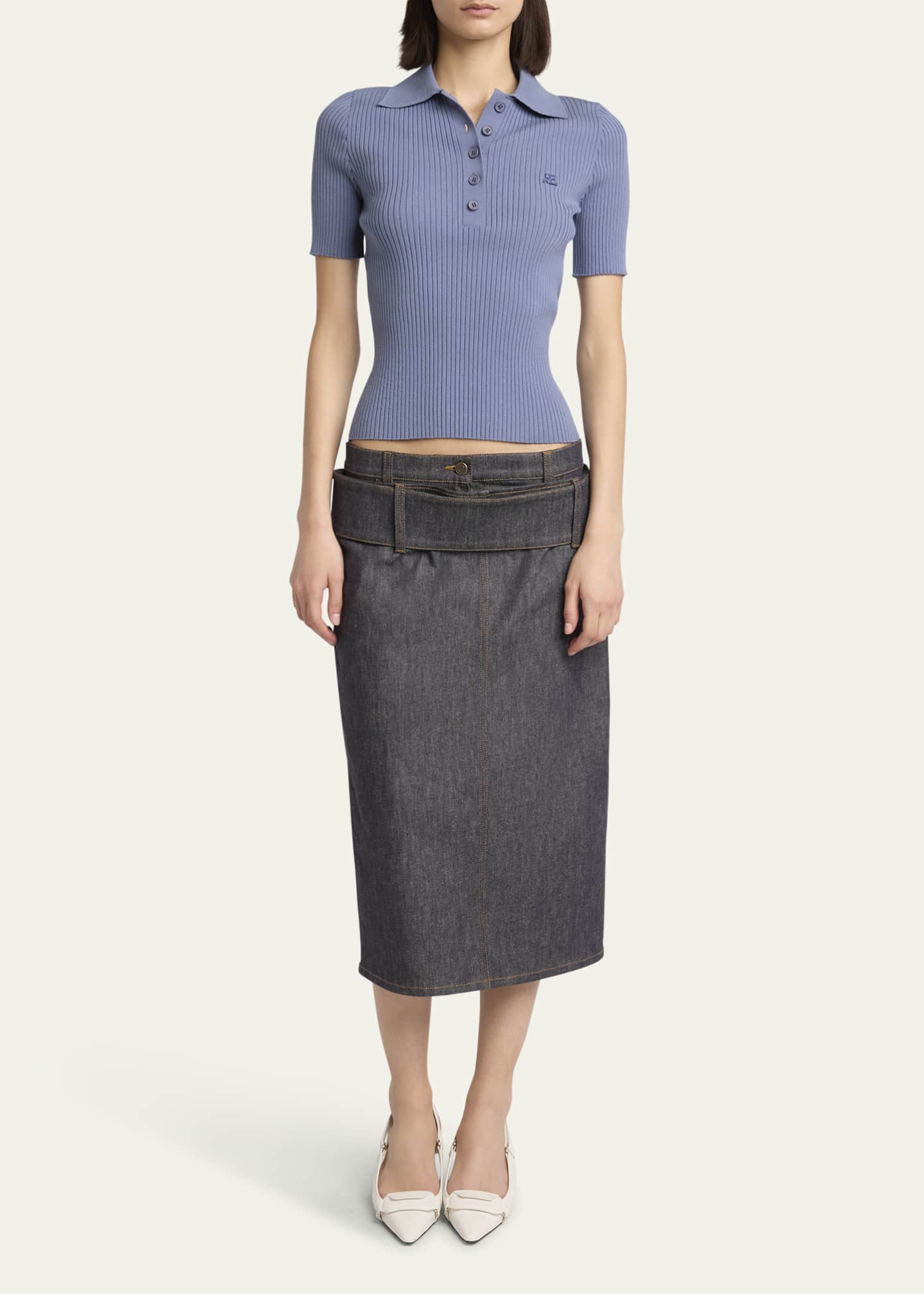 Courreges Double Belt Denim Midi Skirt Image 2 of 5