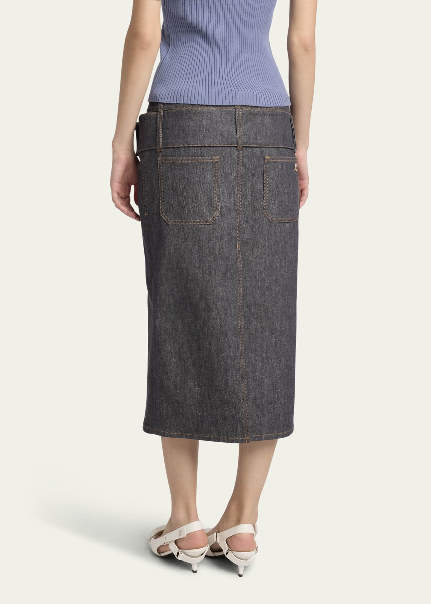 Courreges Double Belt Denim Midi Skirt Image 3 of 5