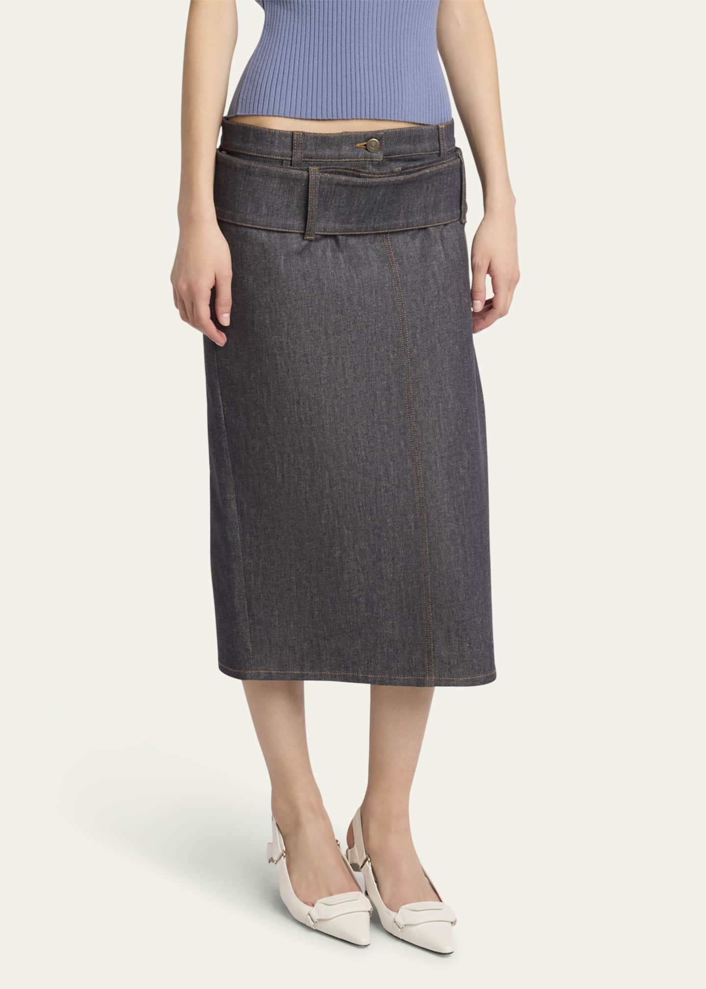 Courreges Double Belt Denim Midi Skirt Image 4 of 5