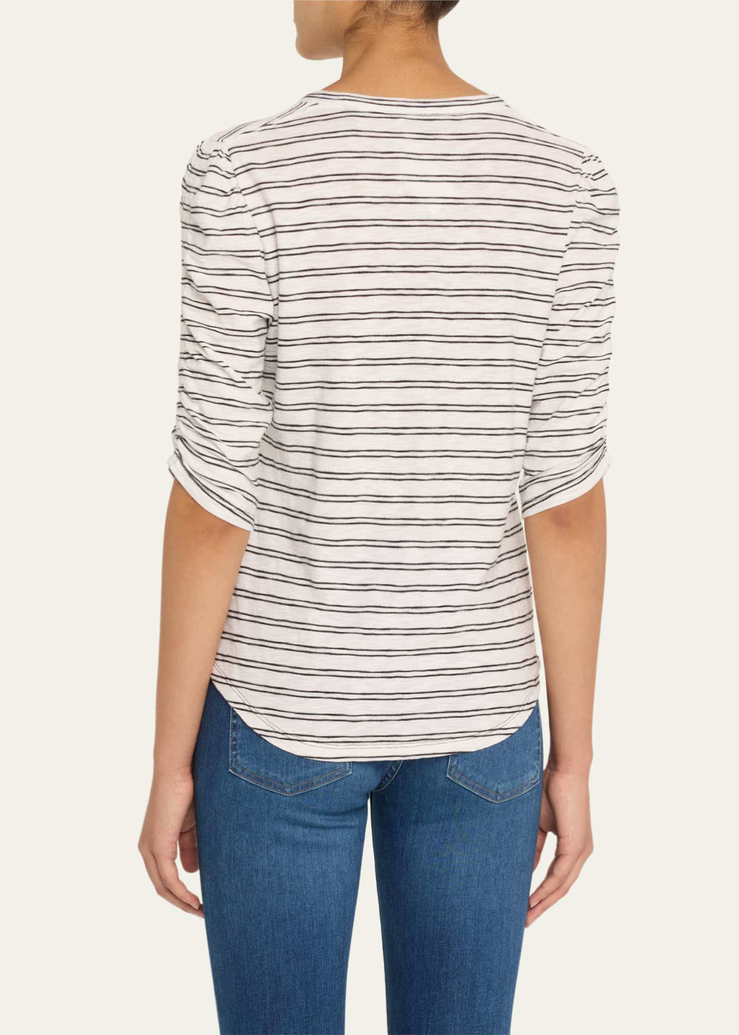 Veronica Beard Waldorf Stripe Ruched-Sleeve Tee Image 3 of 5