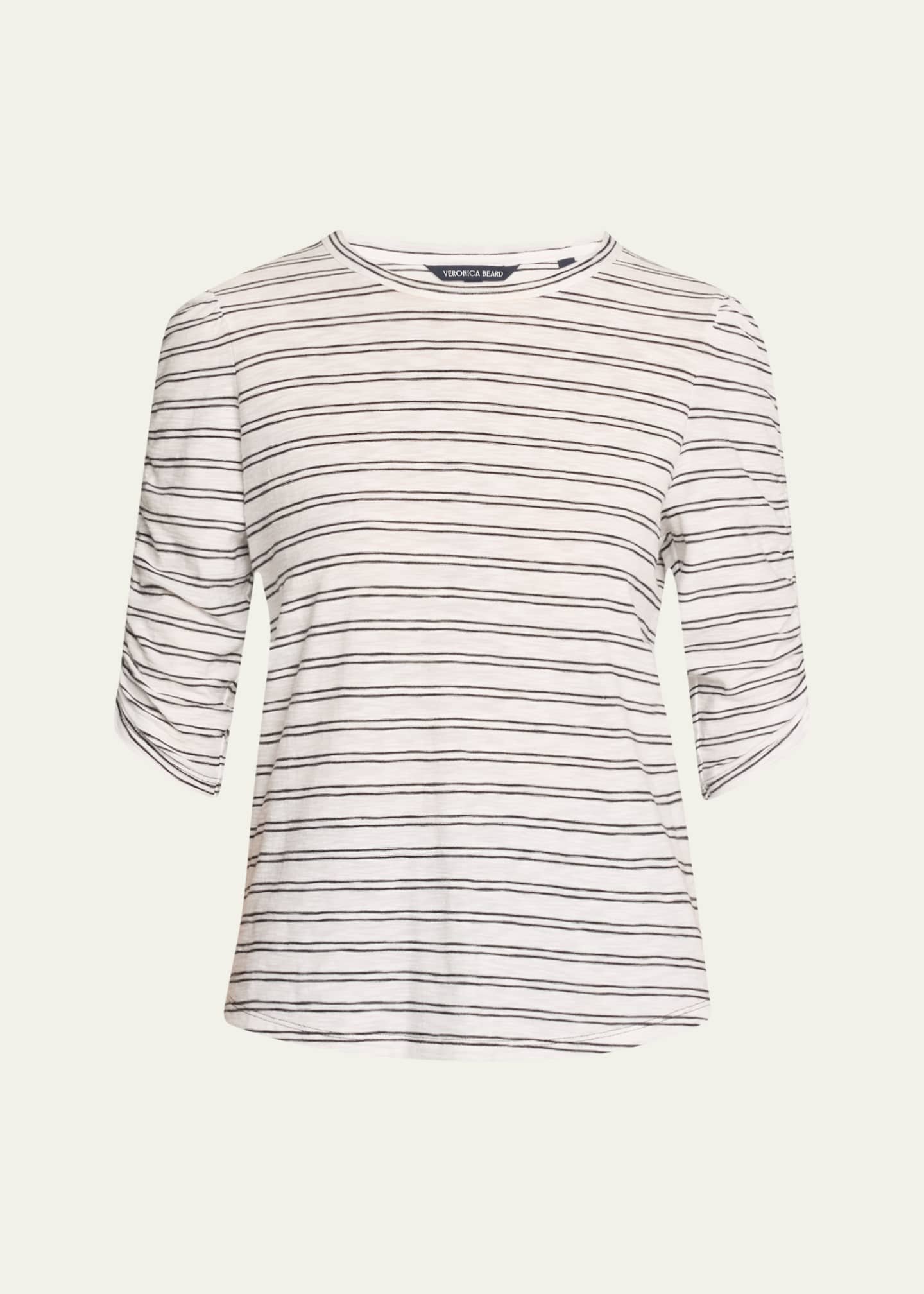 Veronica Beard Waldorf Stripe Ruched-Sleeve Tee Image 1 of 5