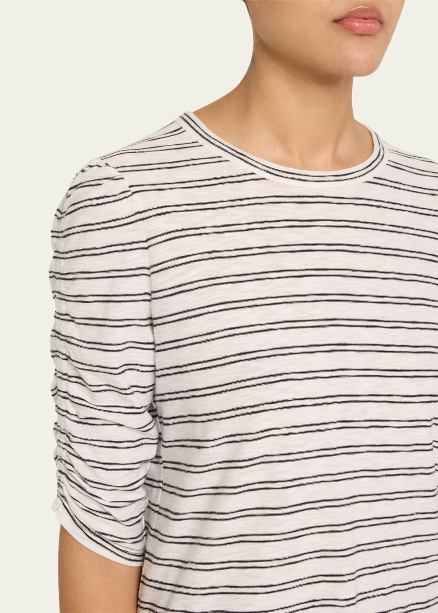 Veronica Beard Waldorf Stripe Ruched-Sleeve Tee Image 5 of 5