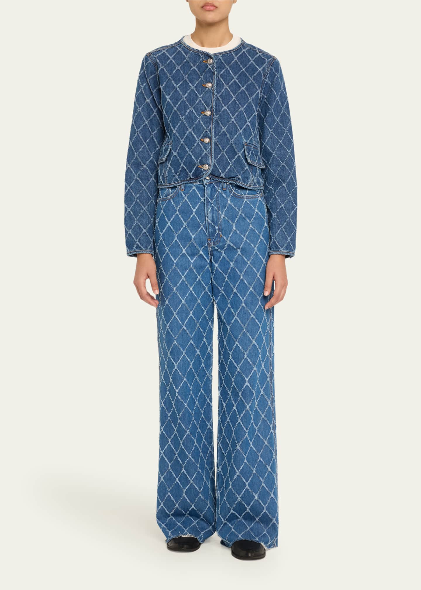 Veronica Beard Nolita Diamond-Print Denim Jacket Image 2 of 5