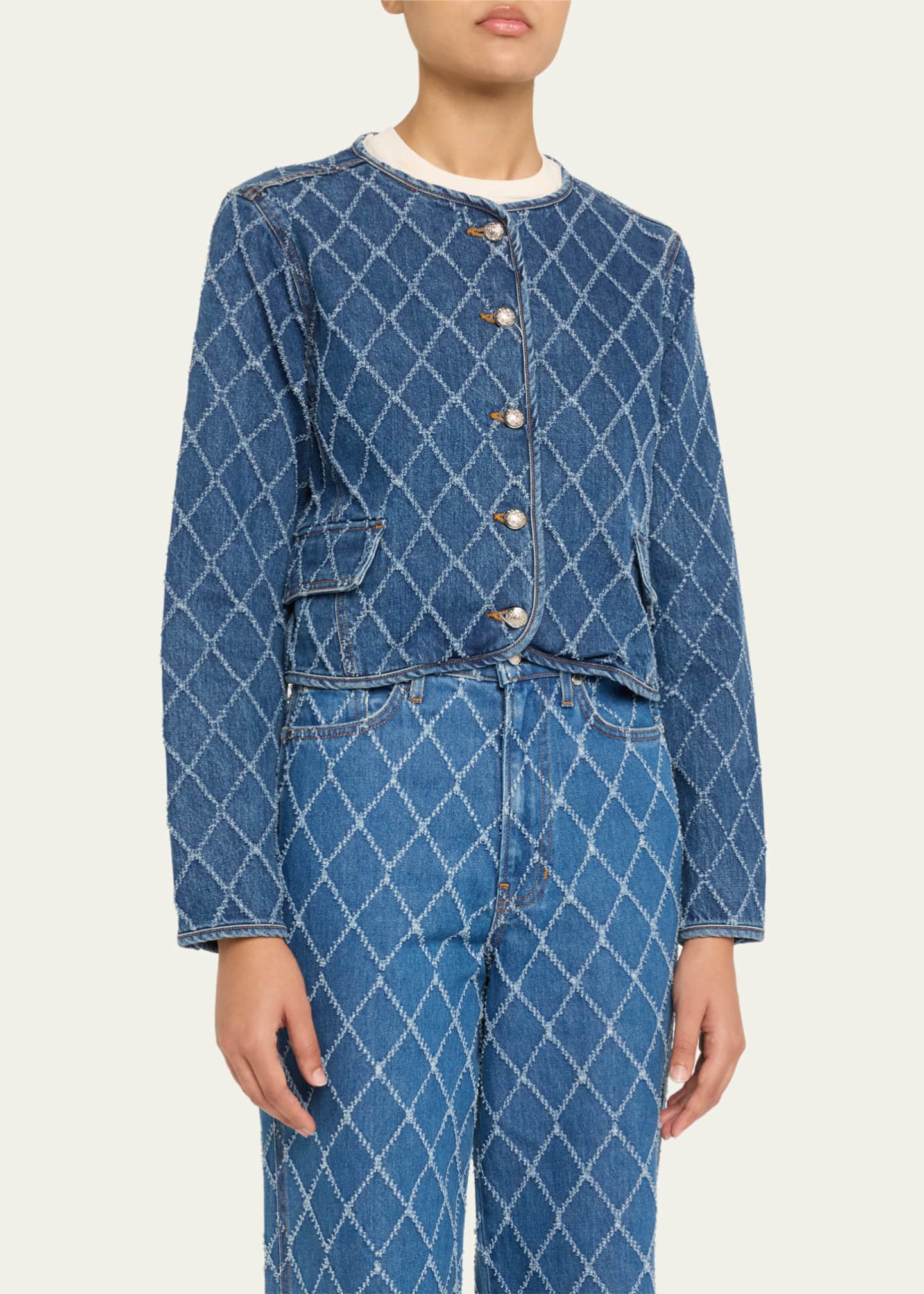 Veronica Beard Nolita Diamond-Print Denim Jacket Image 4 of 5