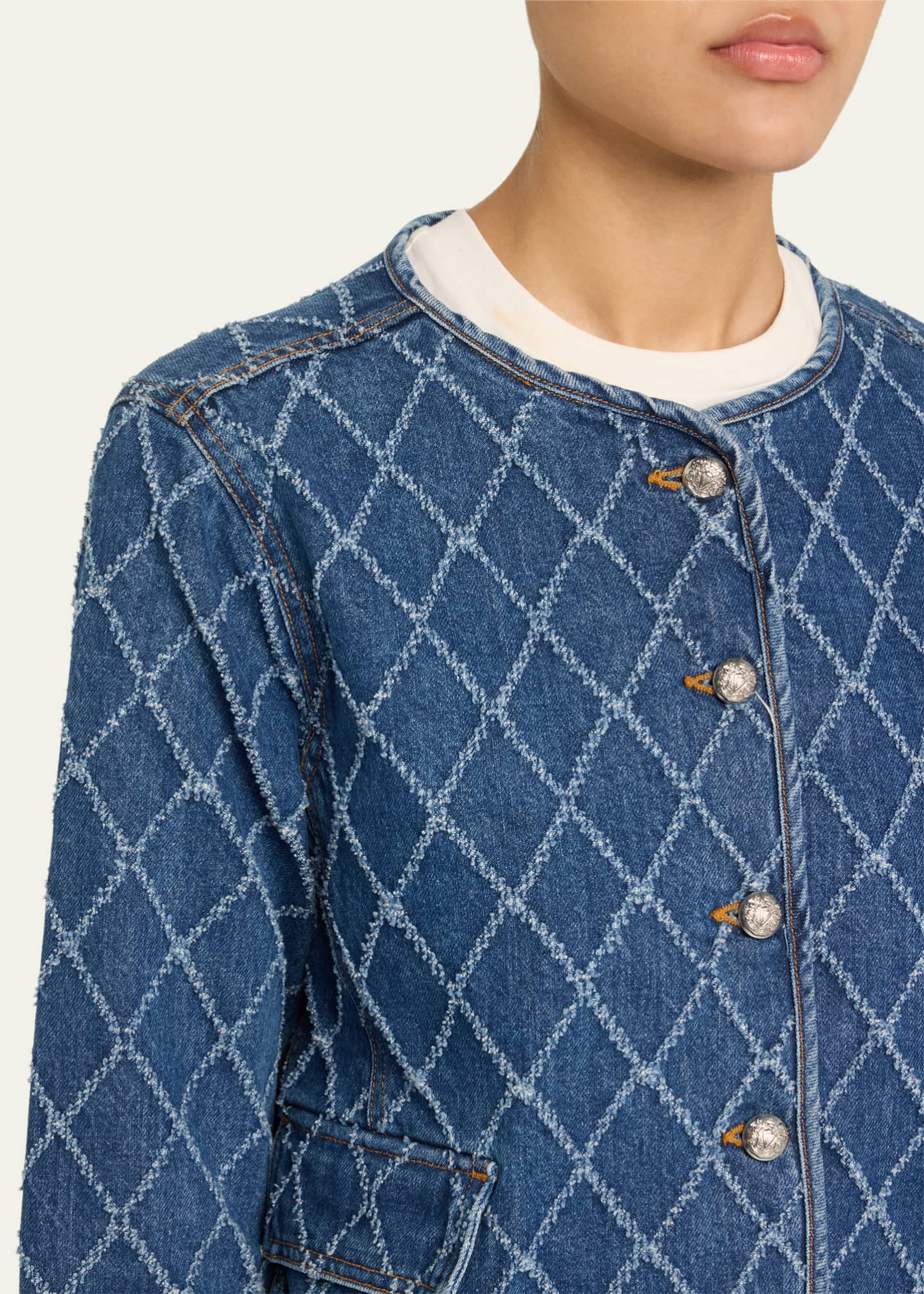 Veronica Beard Nolita Diamond-Print Denim Jacket Image 5 of 5