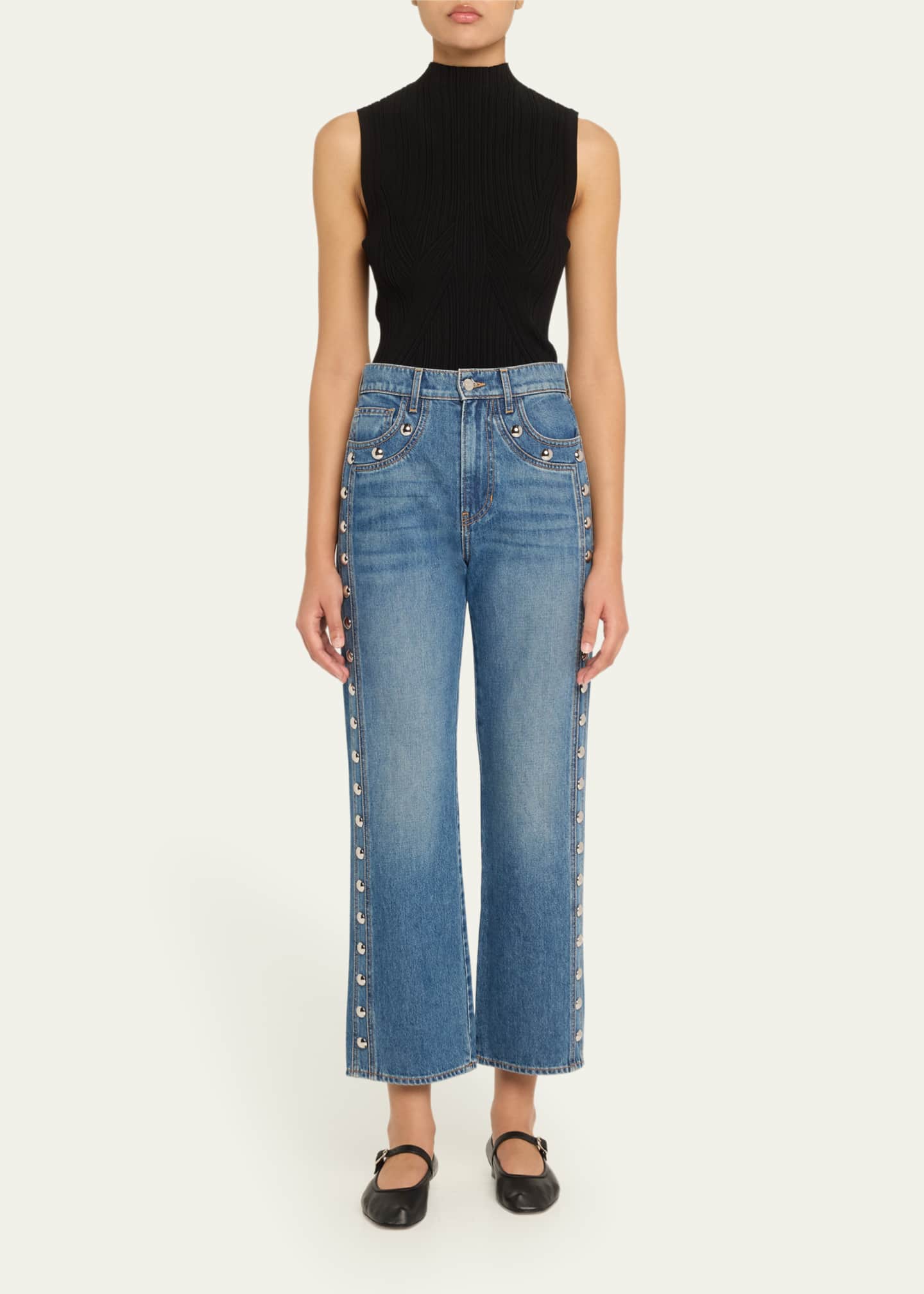 Veronica Beard Dylan Studded High-Rise Straight Ankle Jeans Image 2 of 5