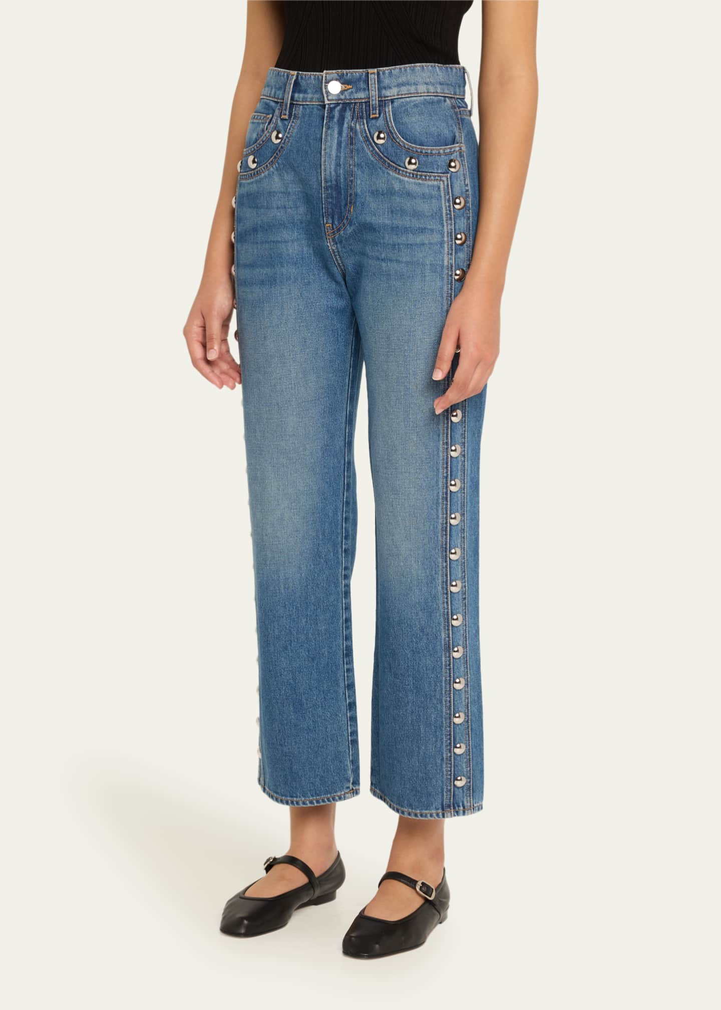 Veronica Beard Dylan Studded High-Rise Straight Ankle Jeans Image 4 of 5