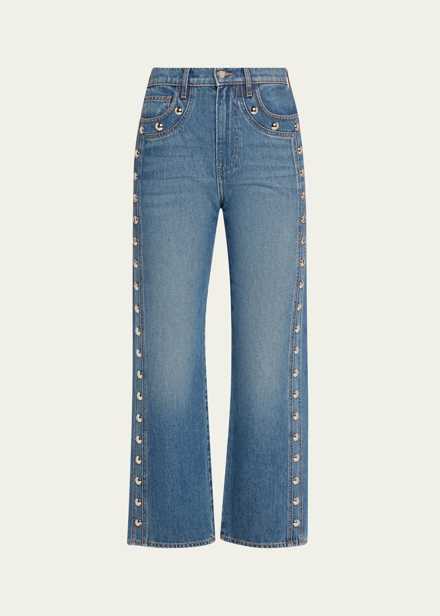 Veronica Beard Dylan Studded High-Rise Straight Ankle Jeans Image 1 of 5