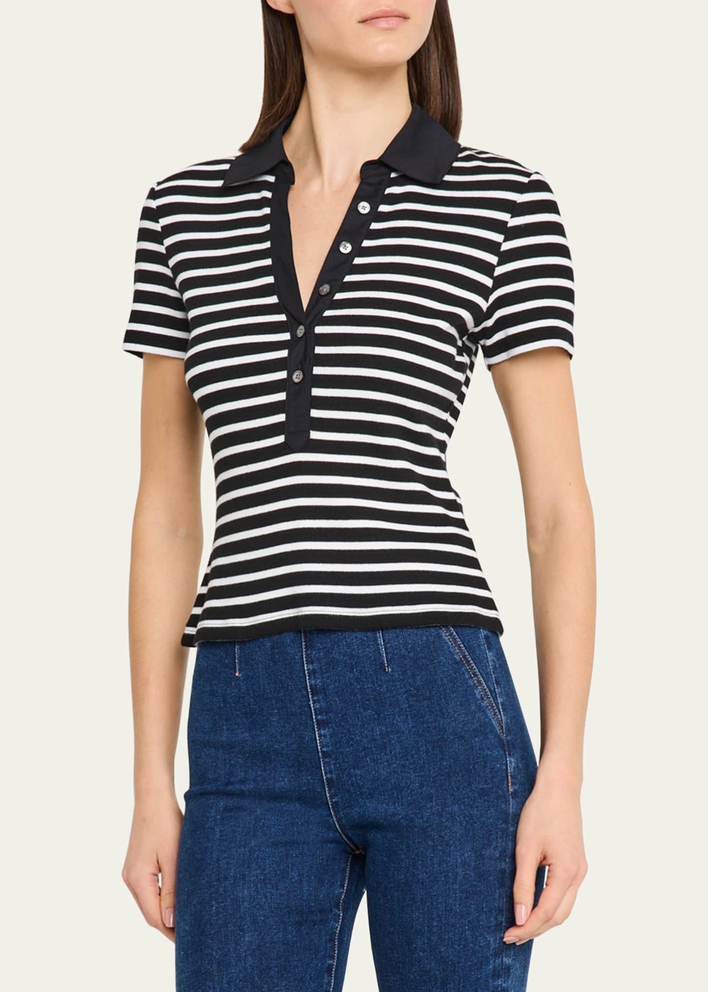 Veronica Beard Kearney Short-Sleeve Polo Tee Image 4 of 5