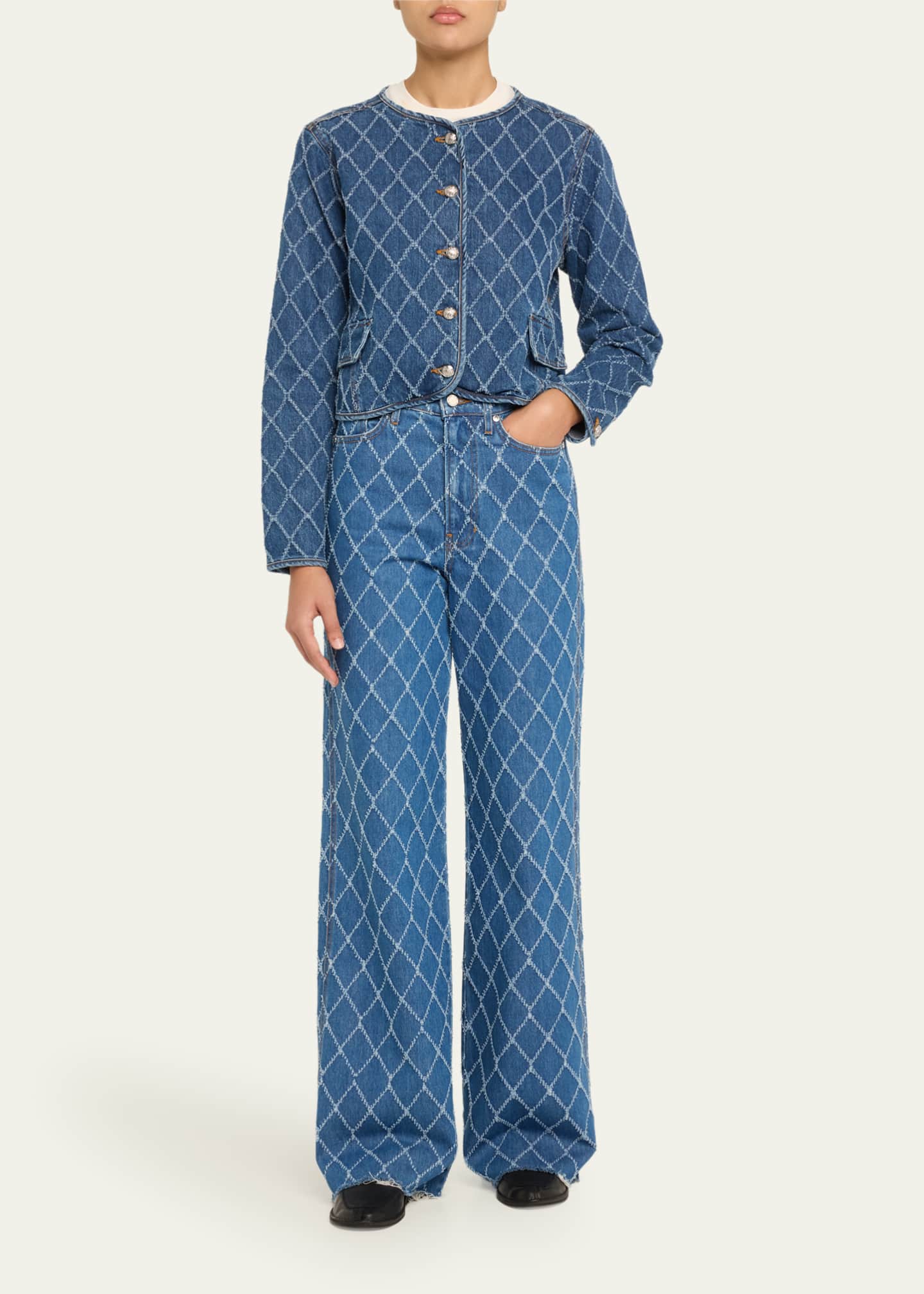 Veronica Beard Taylor Diamond-Print High-Rise Wide-Leg Jeans Image 2 of 5