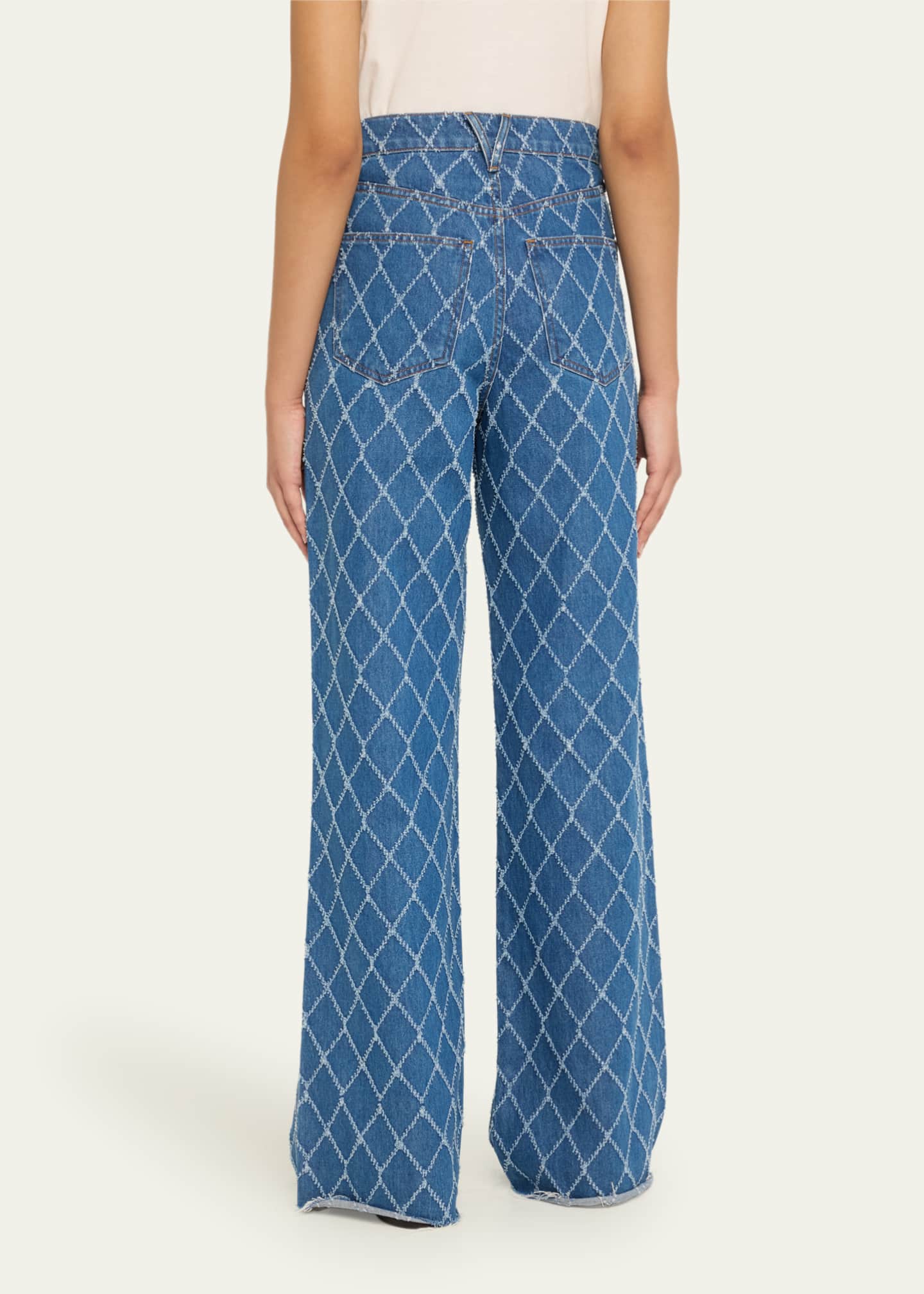Veronica Beard Taylor Diamond-Print High-Rise Wide-Leg Jeans Image 3 of 5