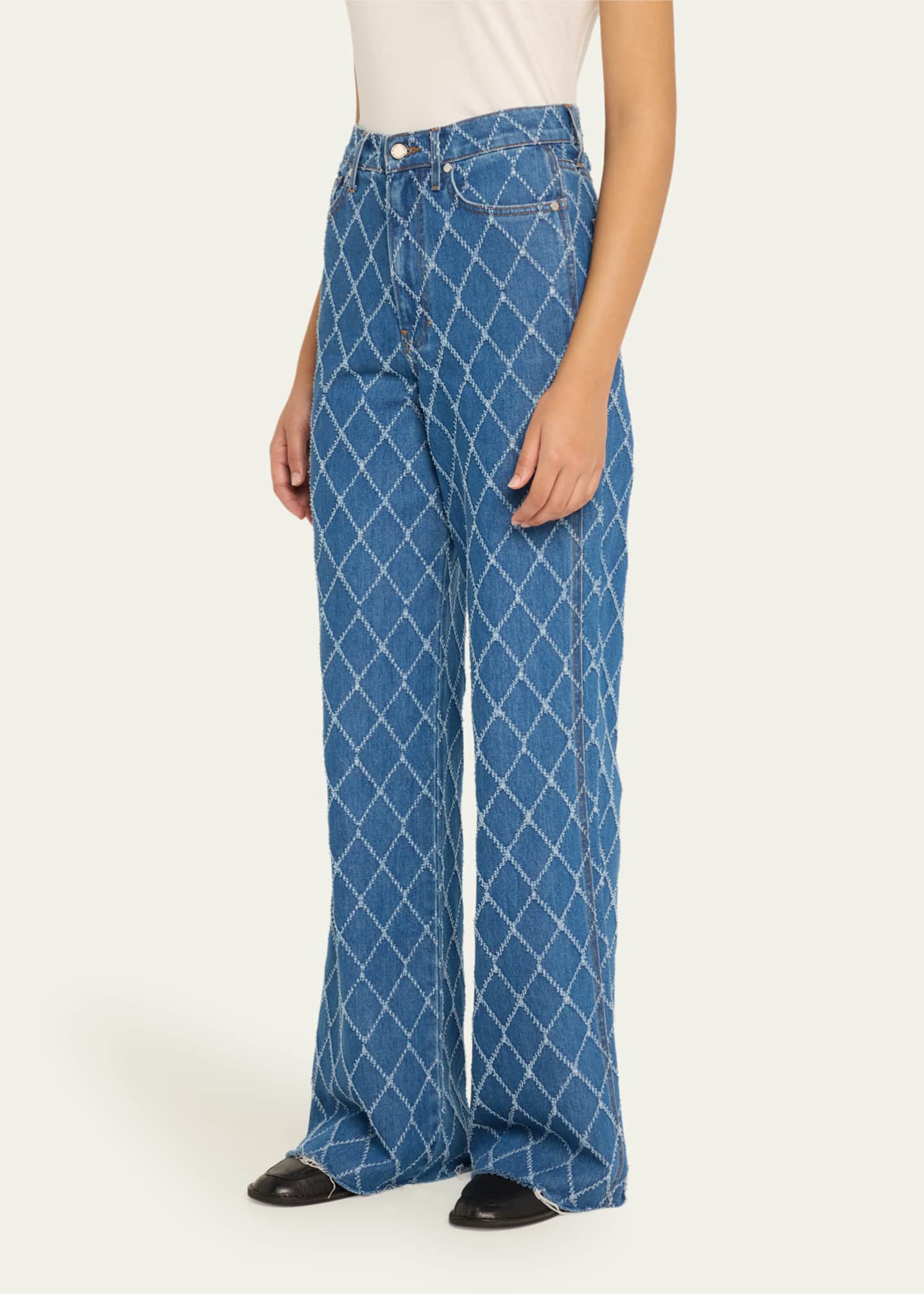 Veronica Beard Taylor Diamond-Print High-Rise Wide-Leg Jeans Image 4 of 5
