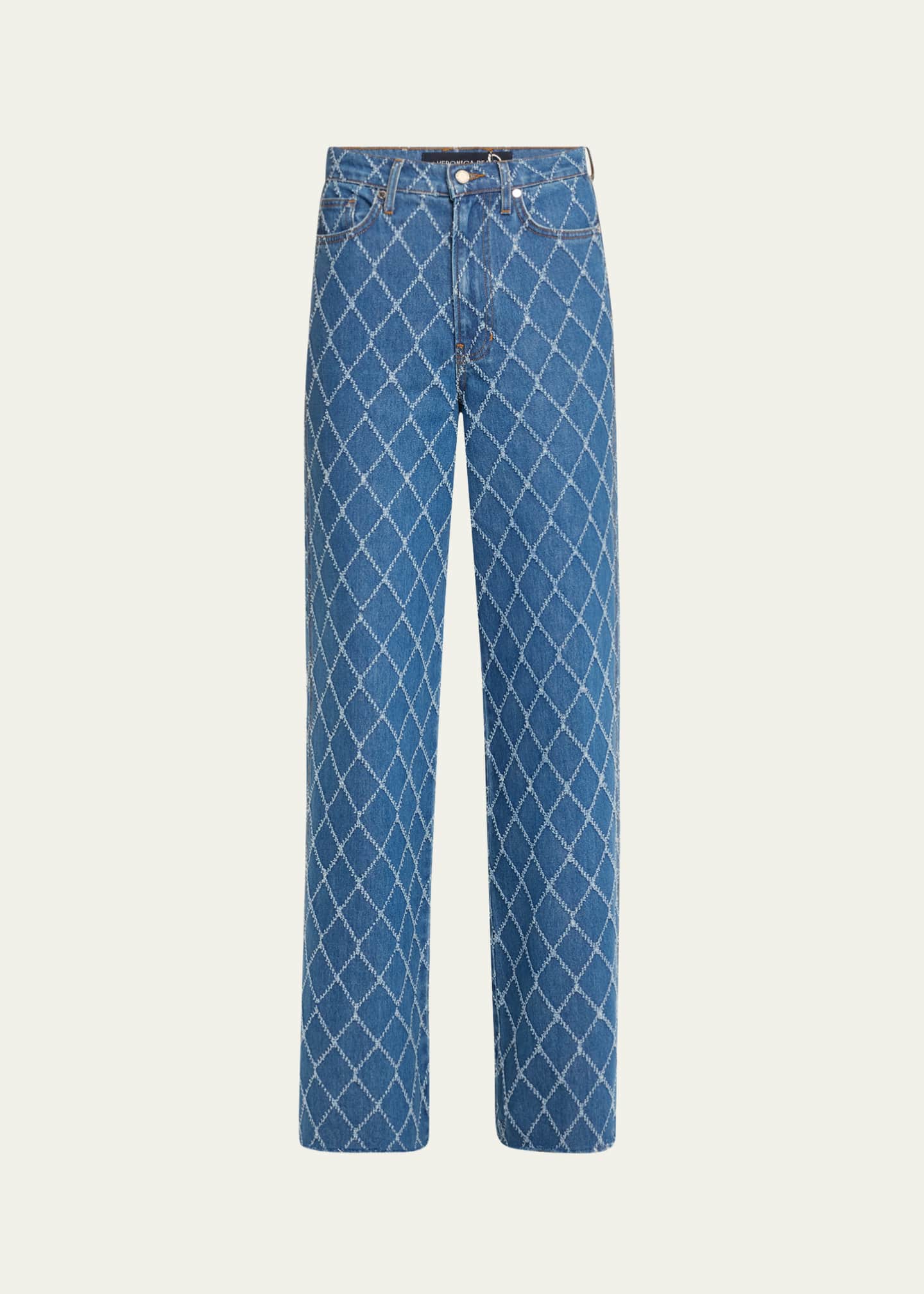 Veronica Beard Taylor Diamond-Print High-Rise Wide-Leg Jeans Image 1 of 5