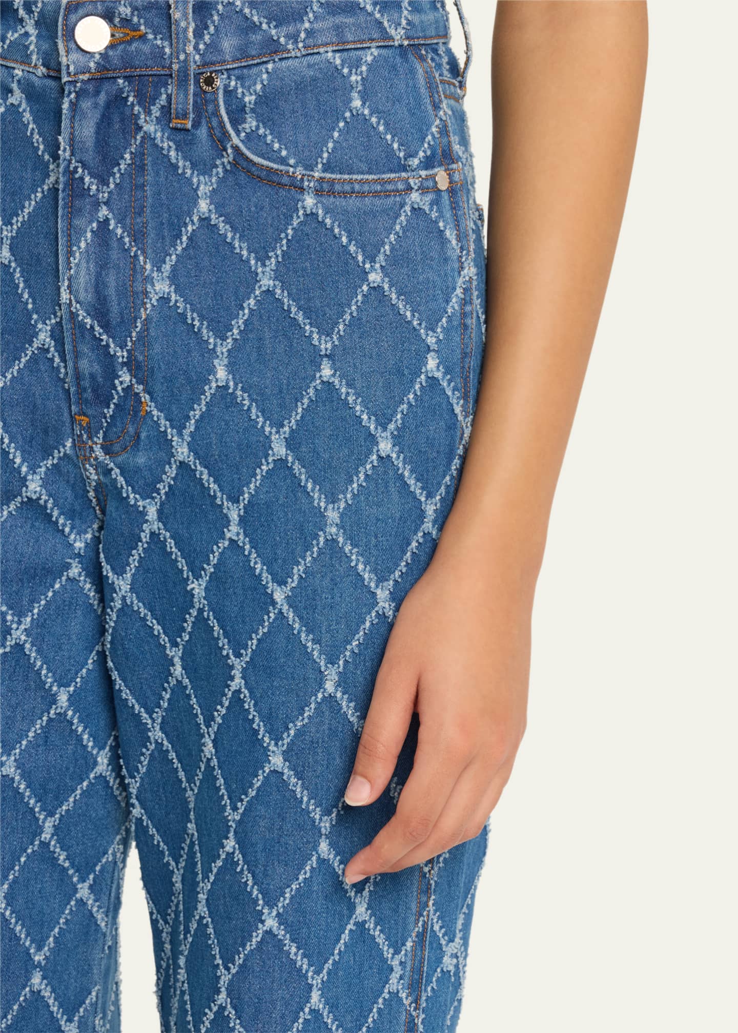 Veronica Beard Taylor Diamond-Print High-Rise Wide-Leg Jeans Image 5 of 5
