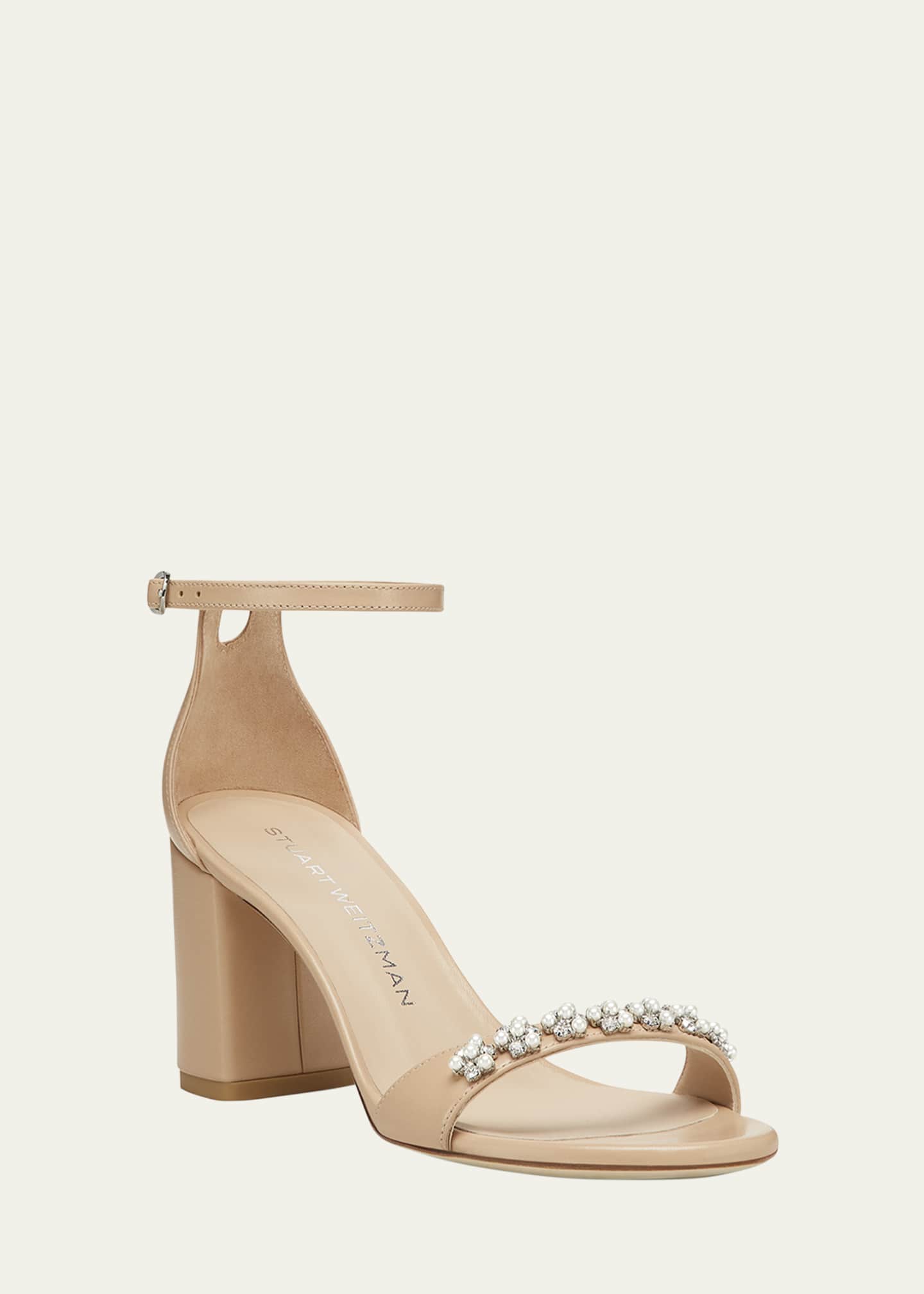 Stuart Weitzman Nudist Poppy Embellished Ankle-Strap Sandals Image 2 of 4