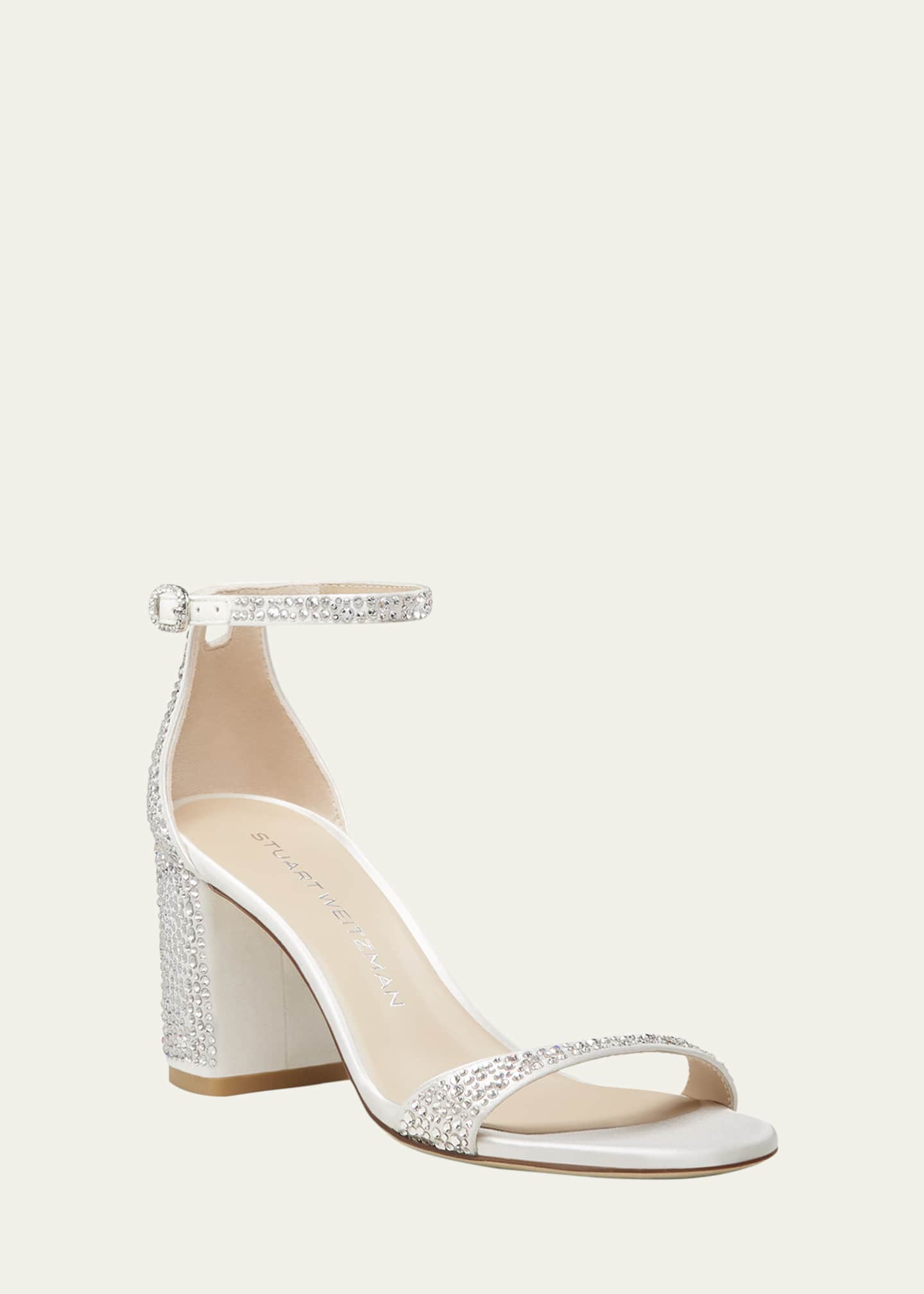 Stuart Weitzman Nudist Embellished Satin Ankle-Strap Sandals Image 2 of 3