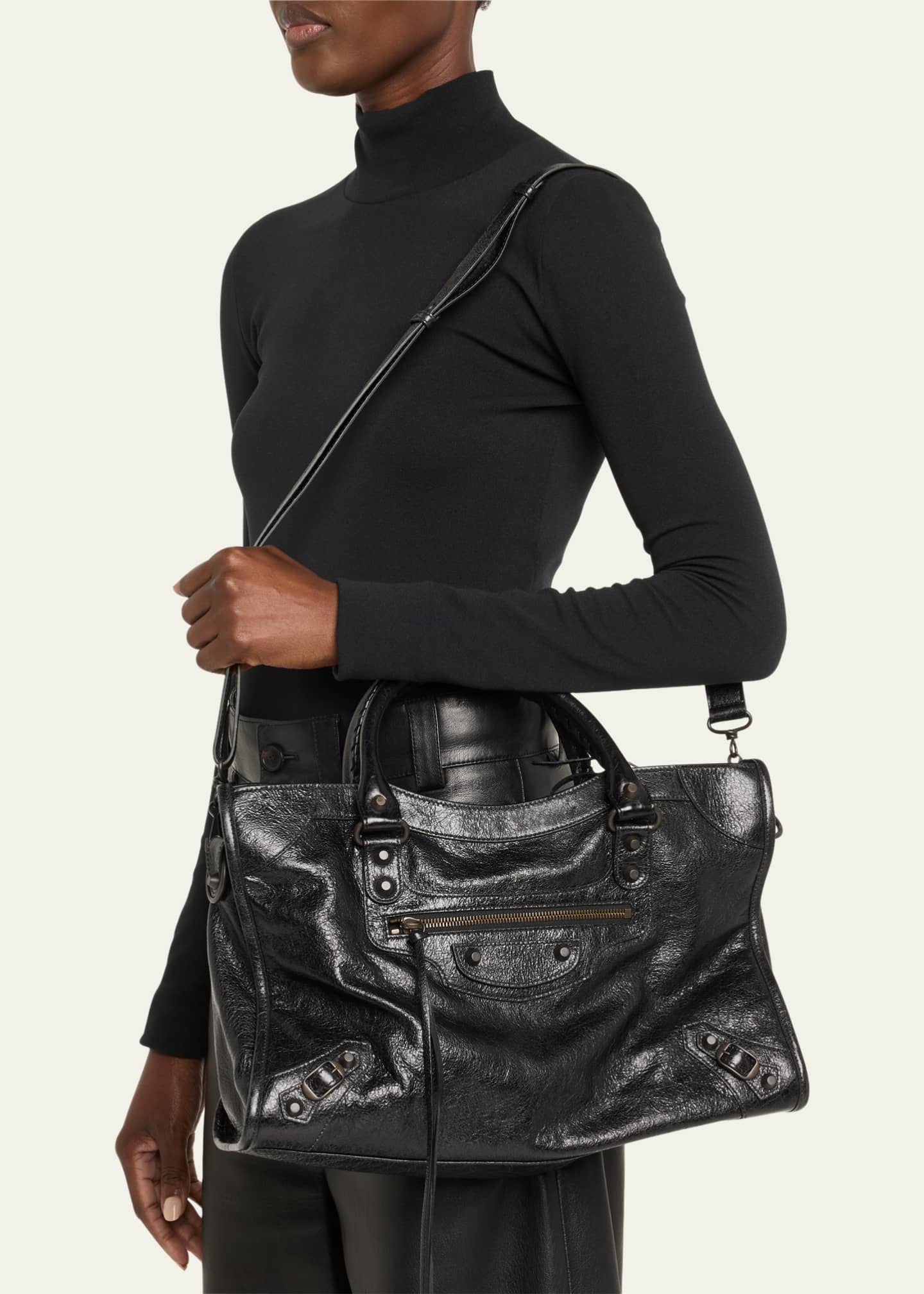 Balenciaga Le City Medium Crinkled Leather Top-Handle Bag