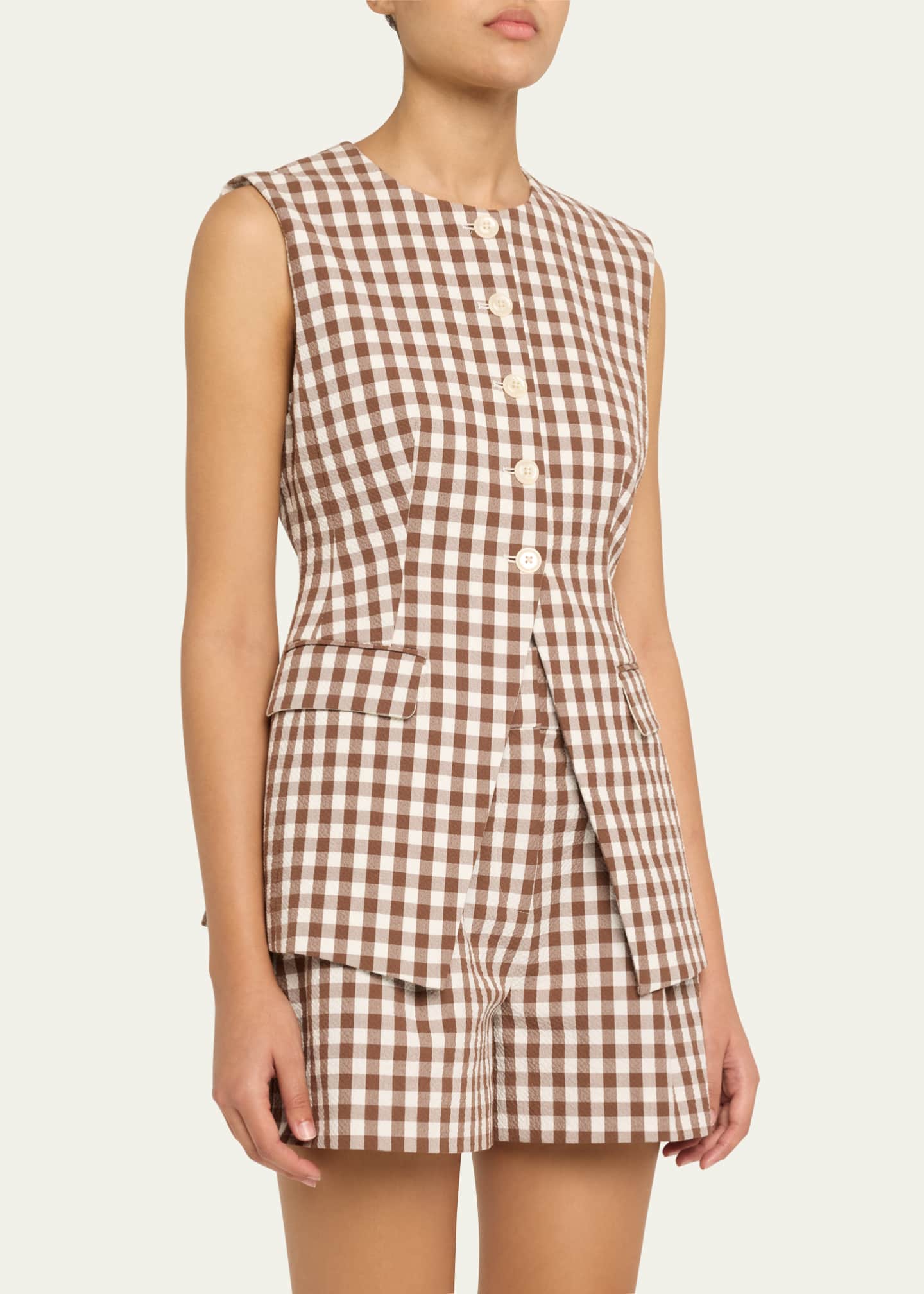 Veronica Beard Lois Gingham Tailored Vest Image 4 of 5