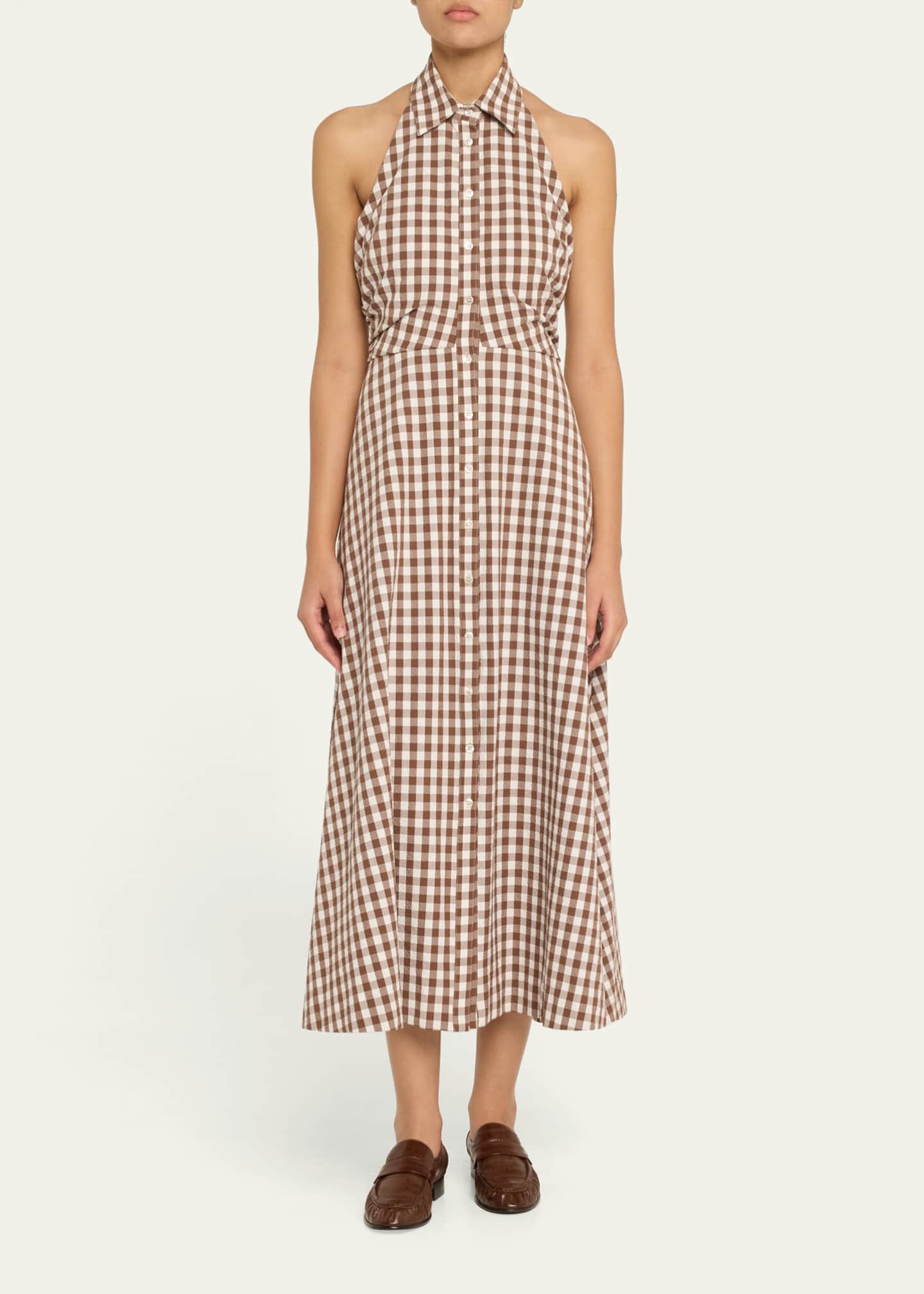 Veronica Beard Mackey Button-Front Gingham Midi Dress Image 2 of 5