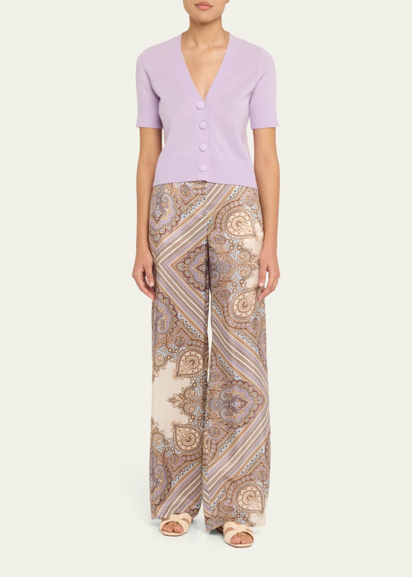 Veronica Beard Solene Short-Sleeve Cashmere Cardigan Image 2 of 5
