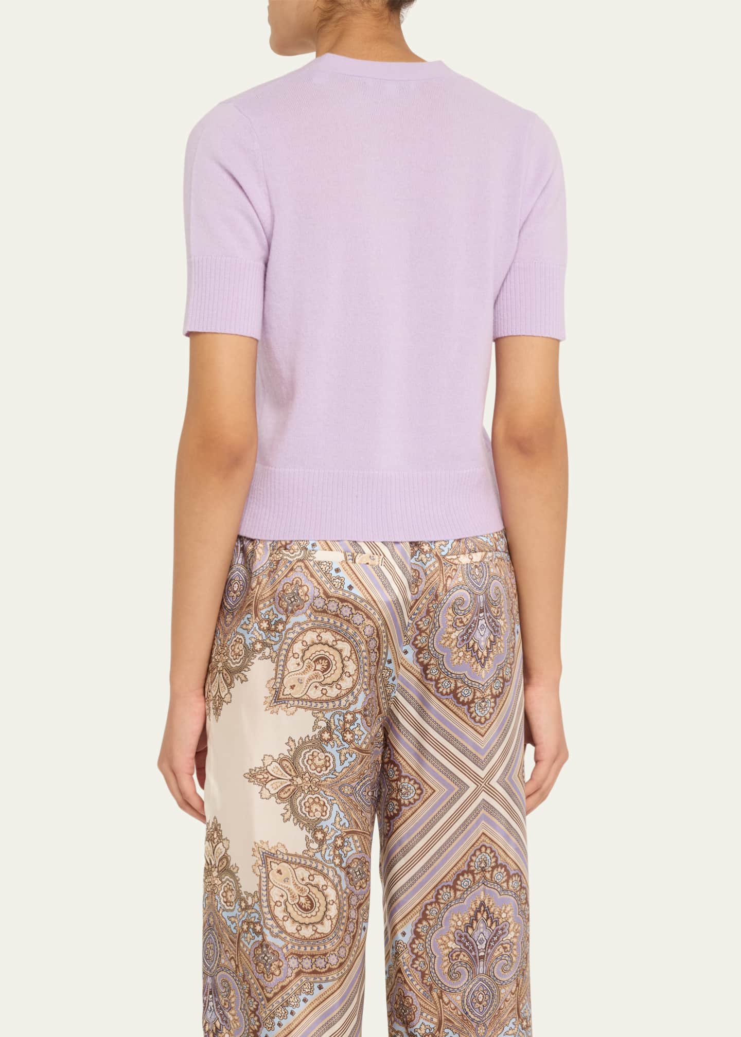 Veronica Beard Solene Short-Sleeve Cashmere Cardigan Image 3 of 5