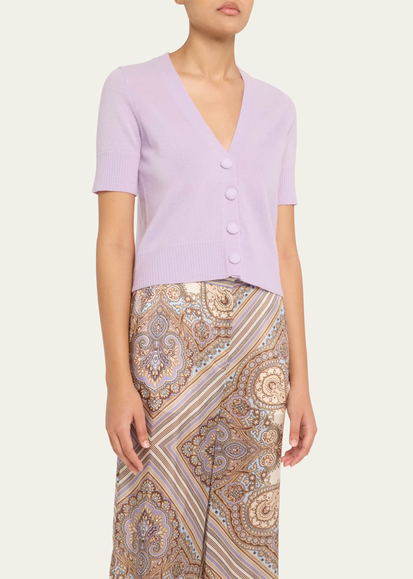 Veronica Beard Solene Short-Sleeve Cashmere Cardigan Image 4 of 5
