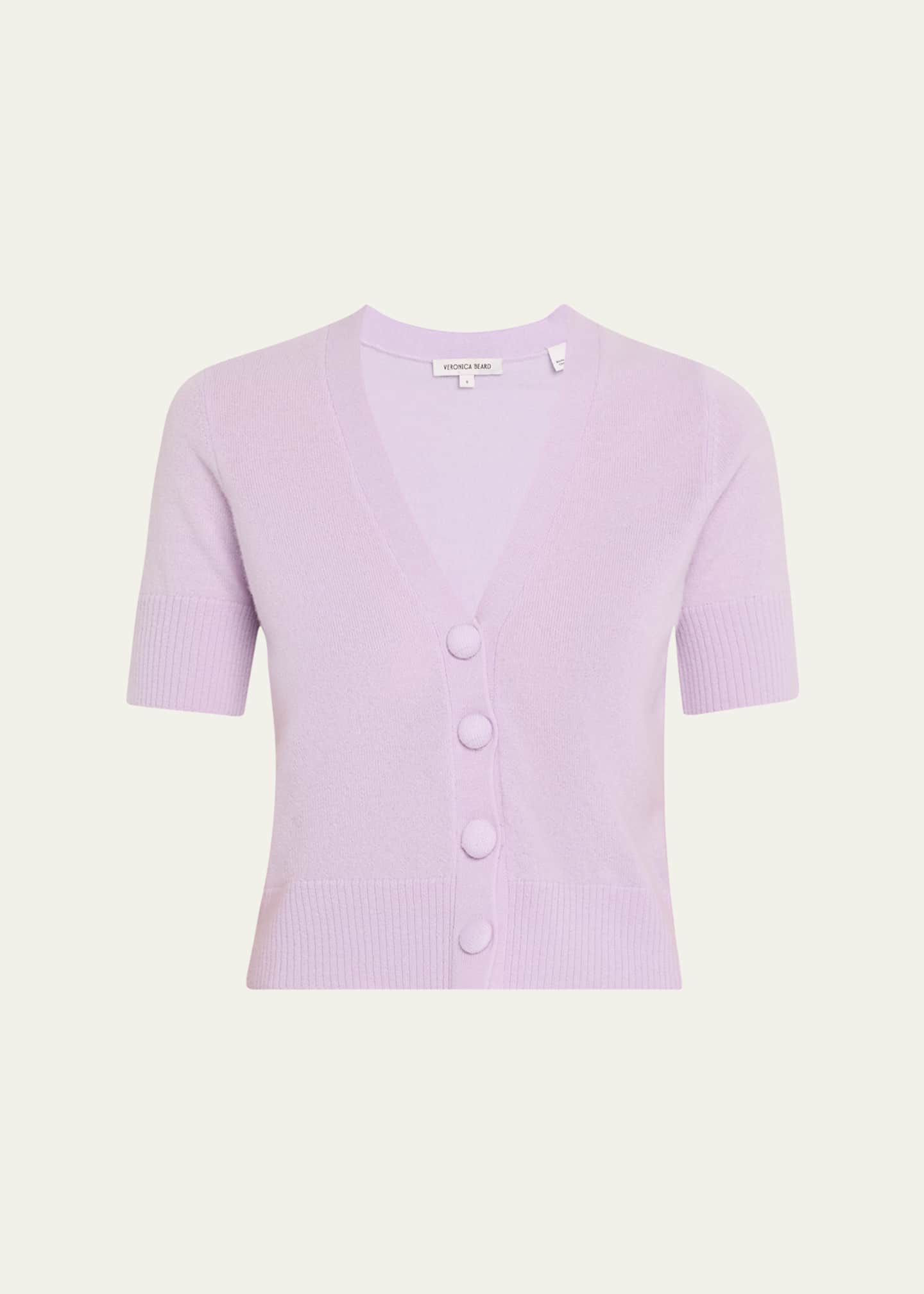 Veronica Beard Solene Short-Sleeve Cashmere Cardigan Image 1 of 5
