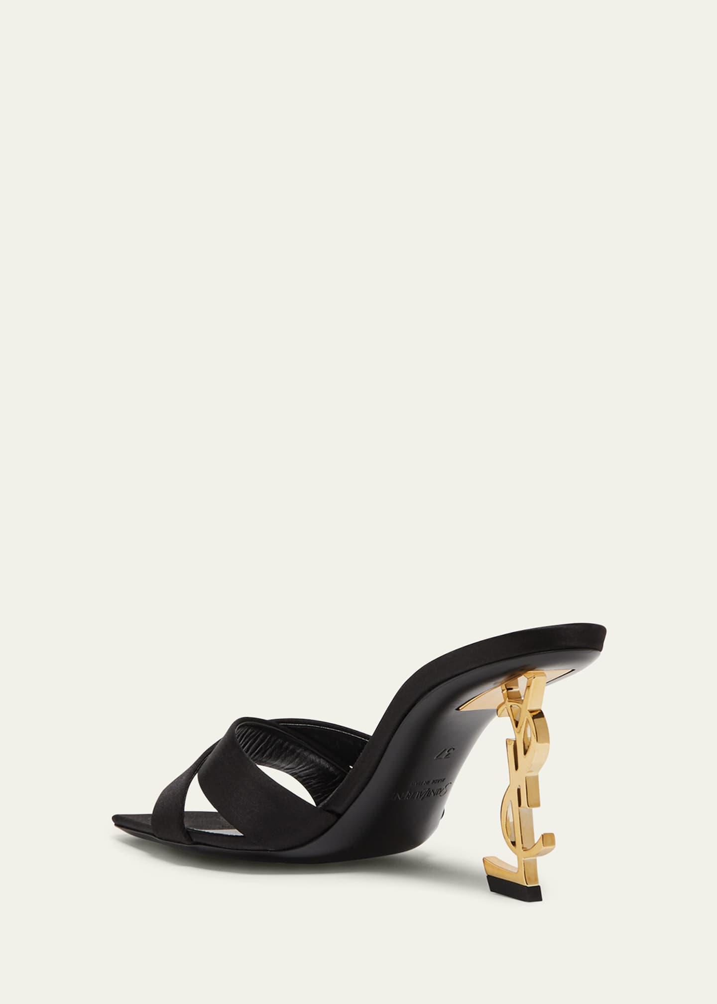 Saint Laurent Opyum YSL Logo-Heel Satin Slide Sandals Image 4 of 6