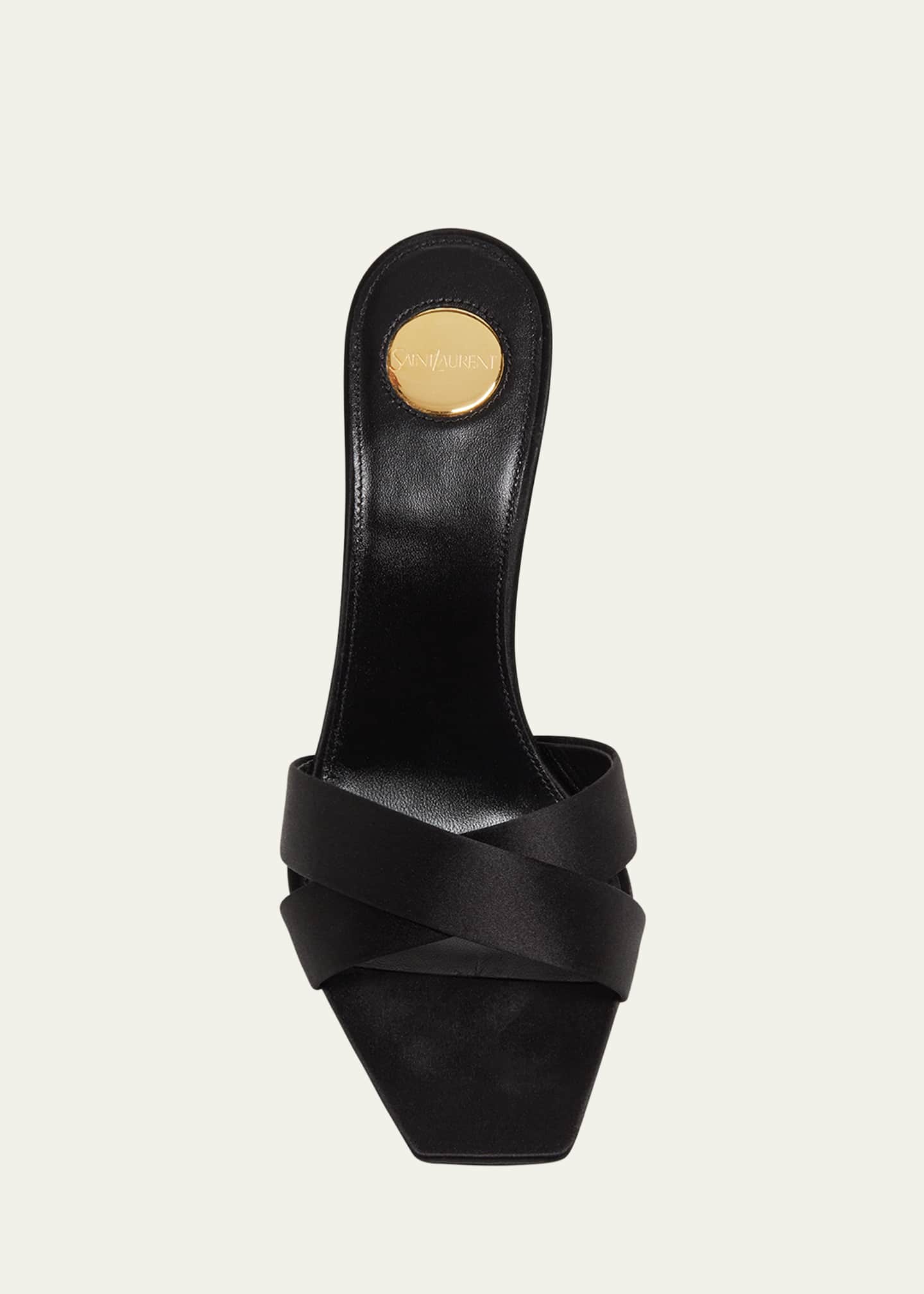 Saint Laurent Opyum YSL Logo-Heel Satin Slide Sandals Image 6 of 6
