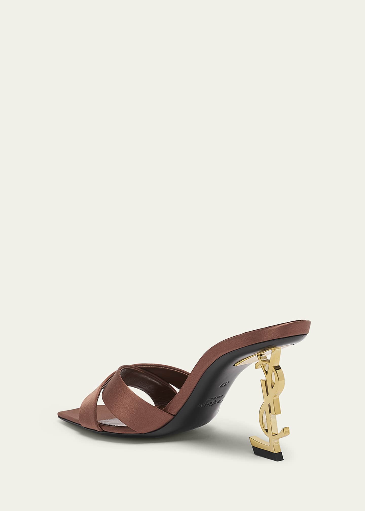 Saint Laurent Opyum YSL Logo-Heel Satin Slide Sandals Image 4 of 6