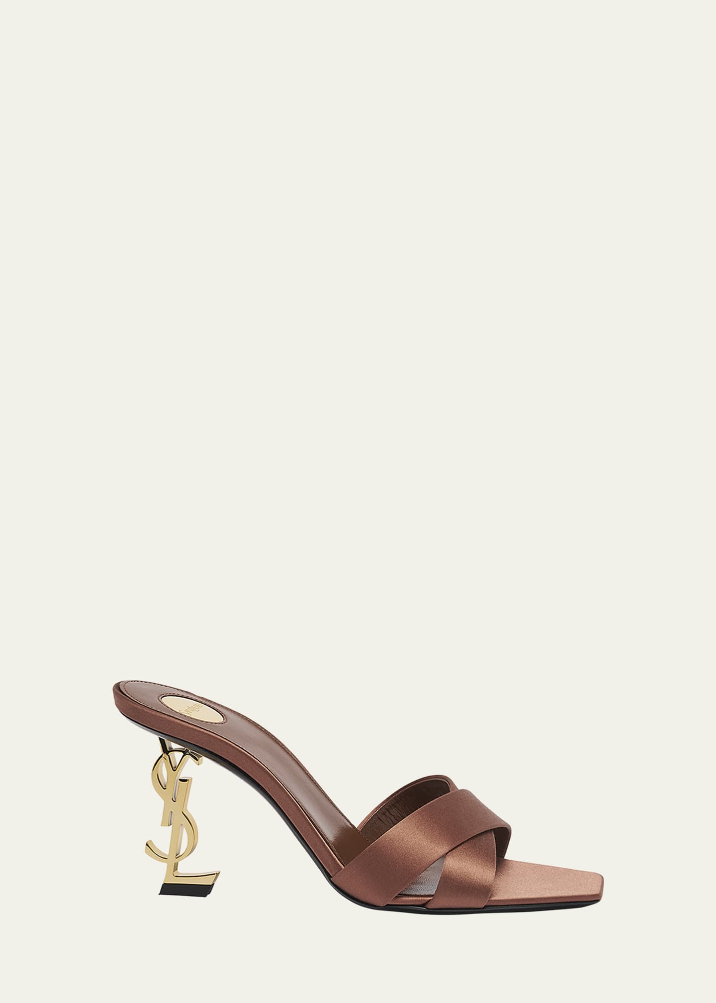 Saint Laurent Opyum YSL Logo-Heel Satin Slide Sandals Image 1 of 6