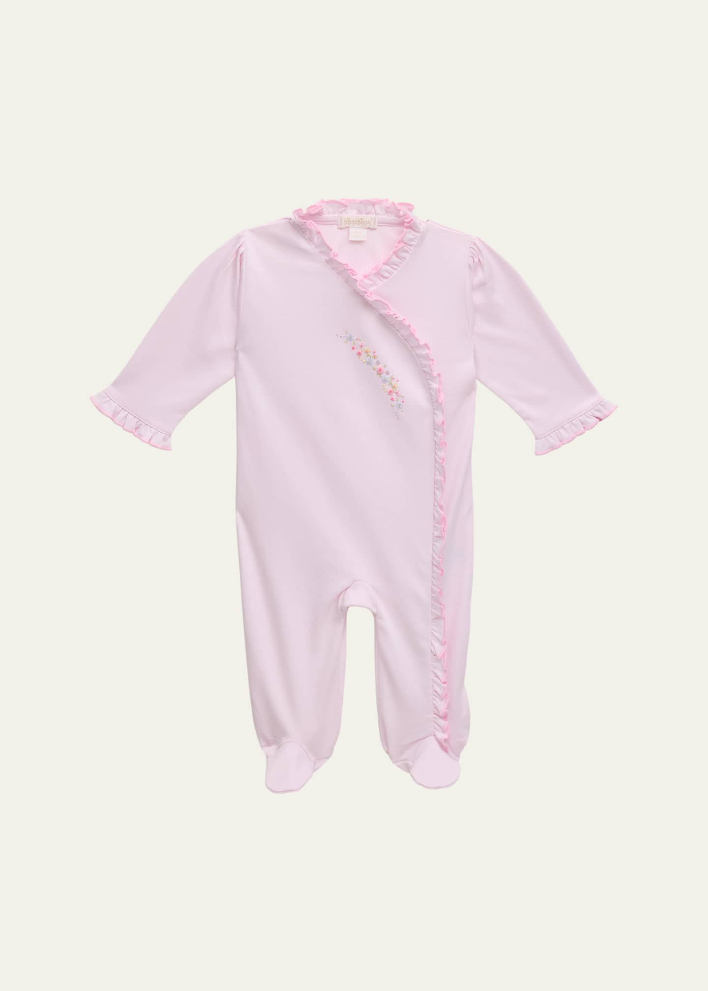 Kissy Kissy Girl's Premier Flowers Hand Embroidered Footie, Size Newborn-9M Image 1 of 3