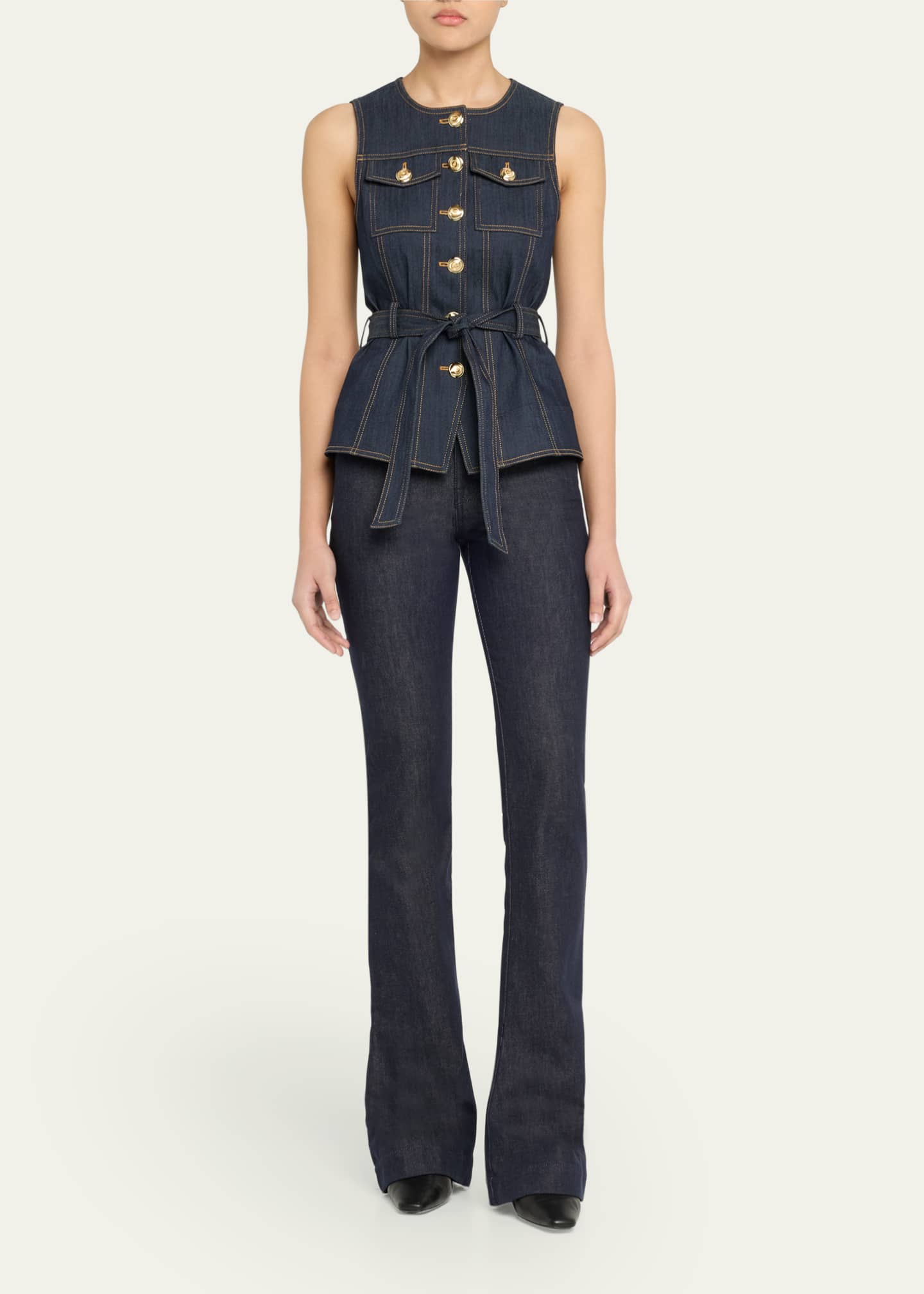 Cinq a Sept Reenee Belted Denim Vest Image 2 of 5