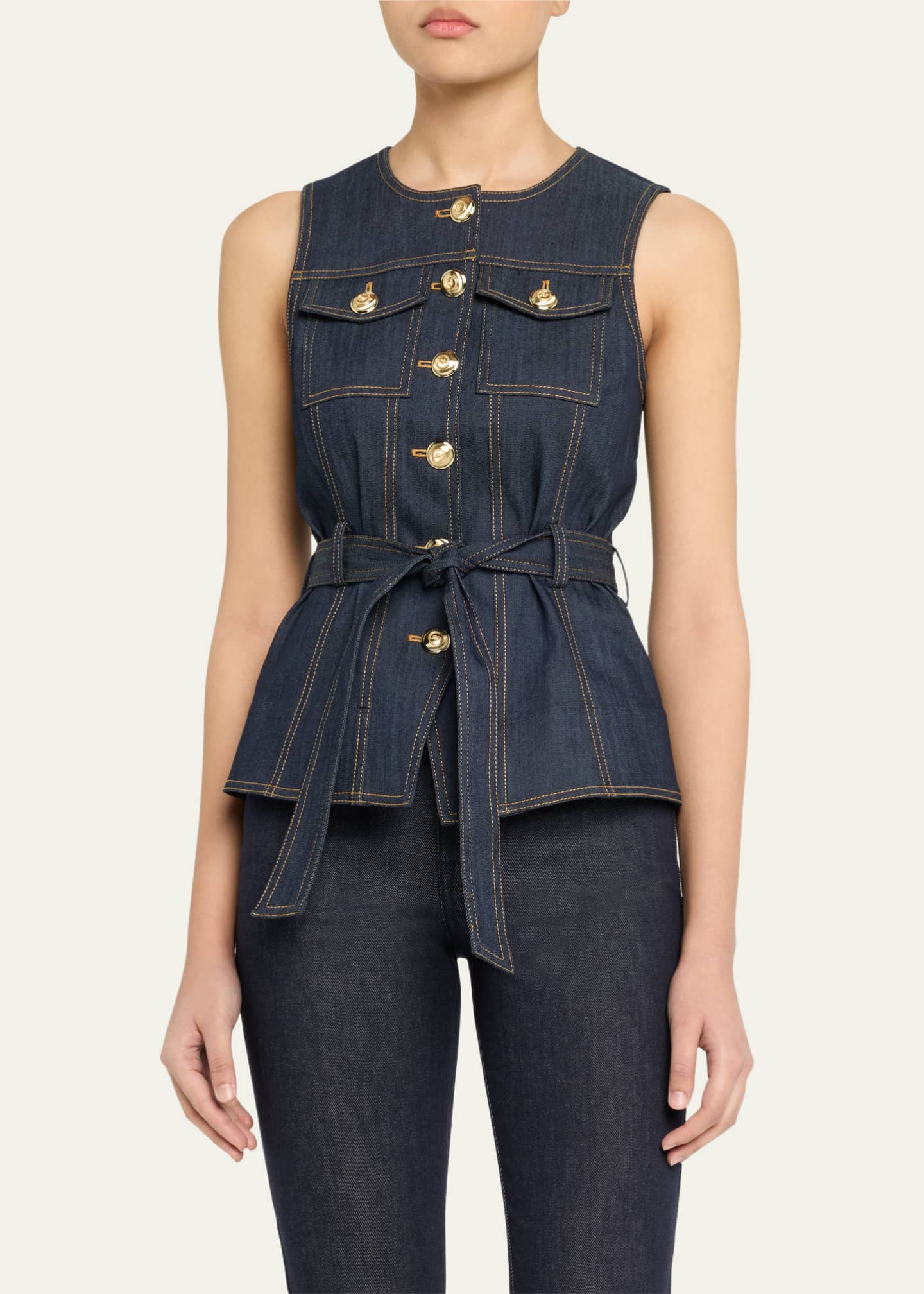 Cinq a Sept Reenee Belted Denim Vest Image 4 of 5