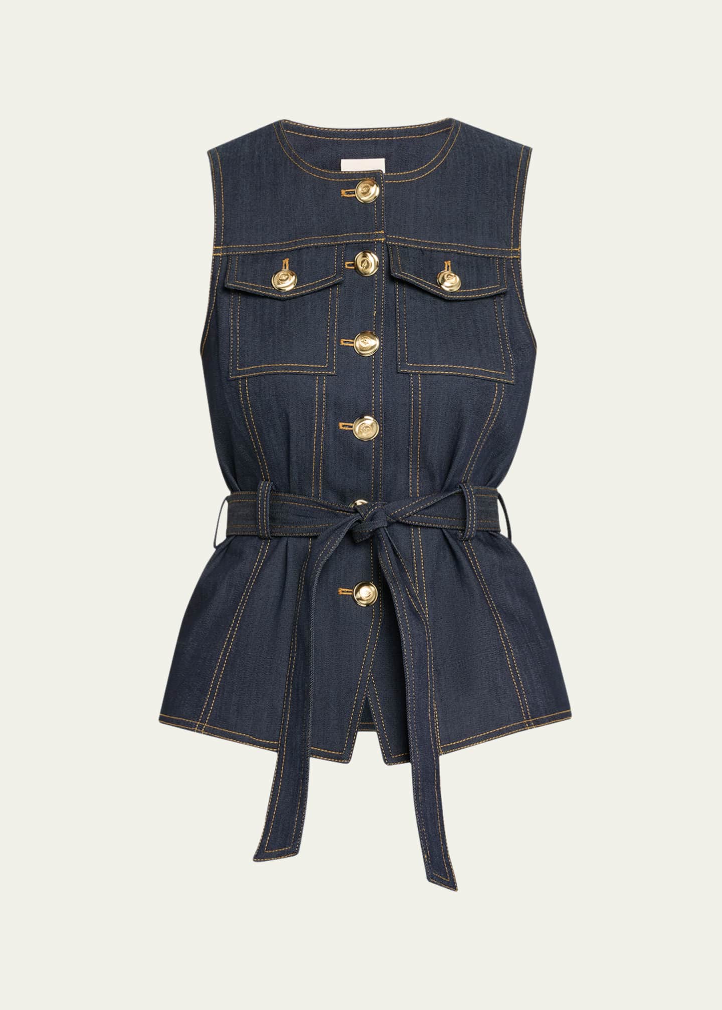 Cinq a Sept Reenee Belted Denim Vest Image 1 of 5
