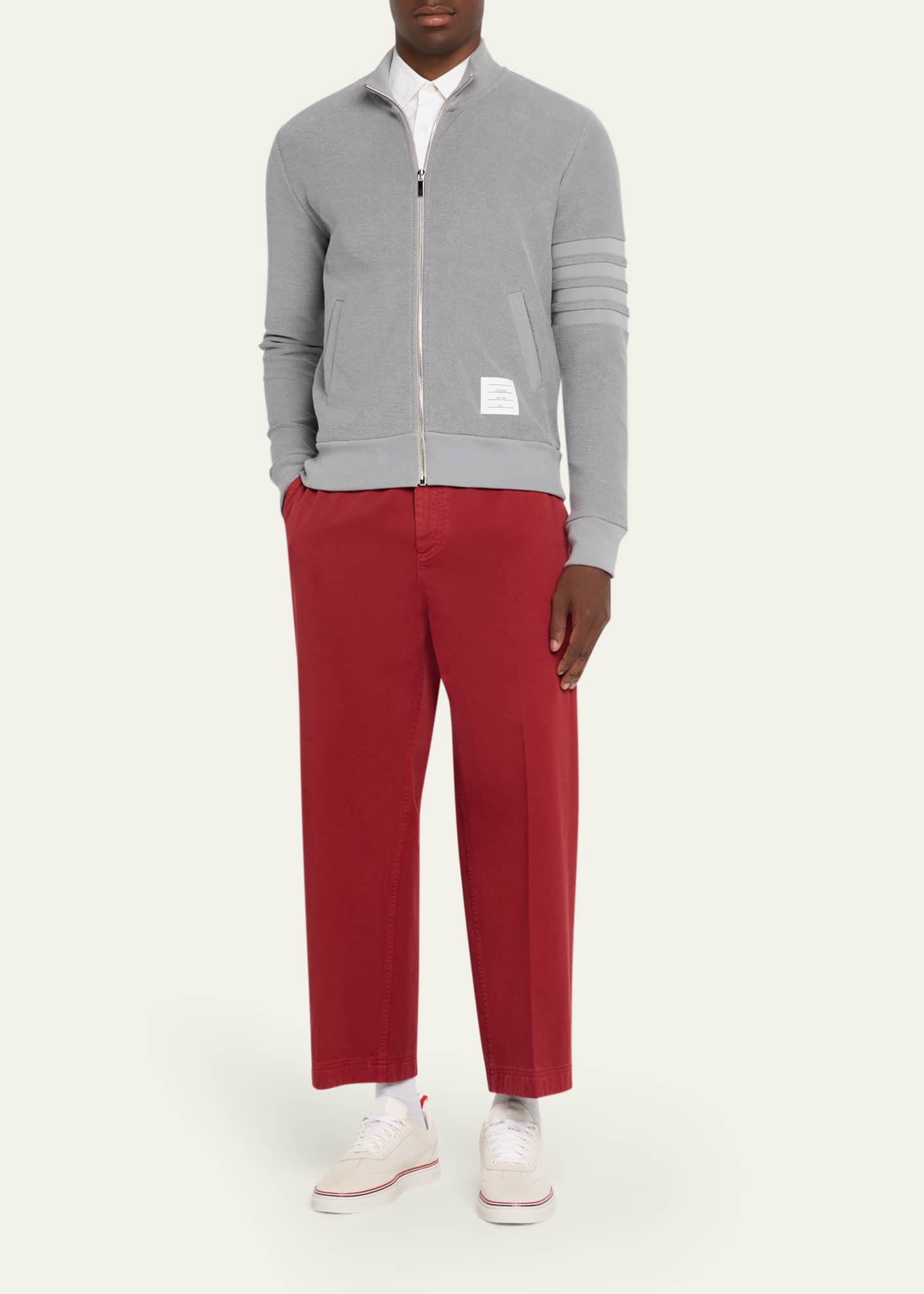 Thom Browne Men's Cotton 4-Bar Stripe Full-Zip Sweater Image 2 of 5