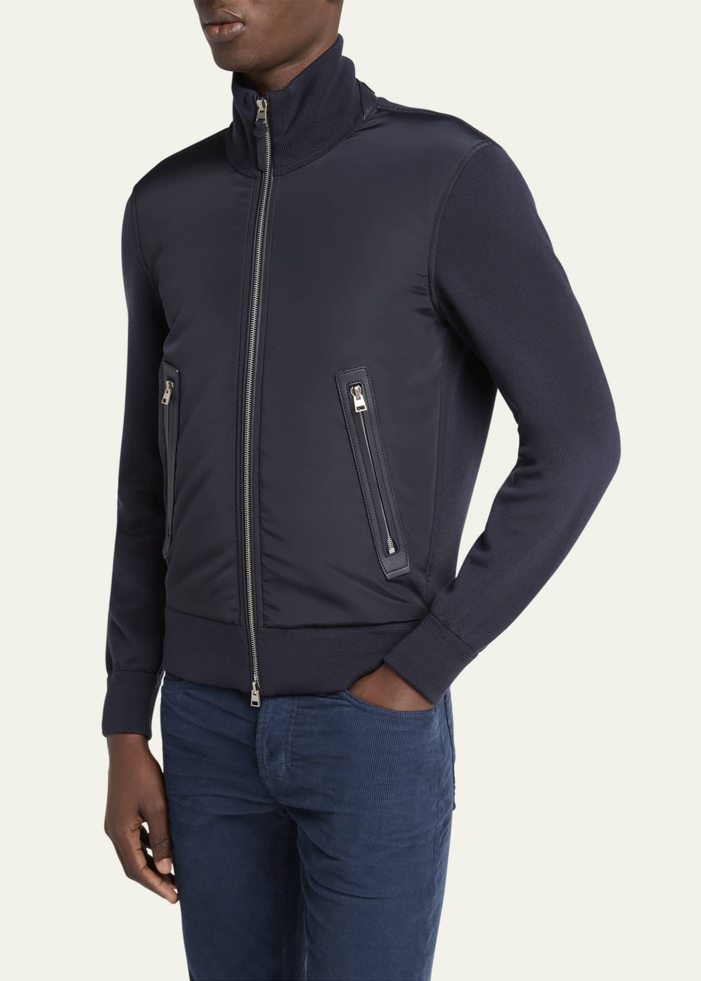 TOM FORD Men's Wool Nylon-Front Full-Zip Sweater Image 4 of 5