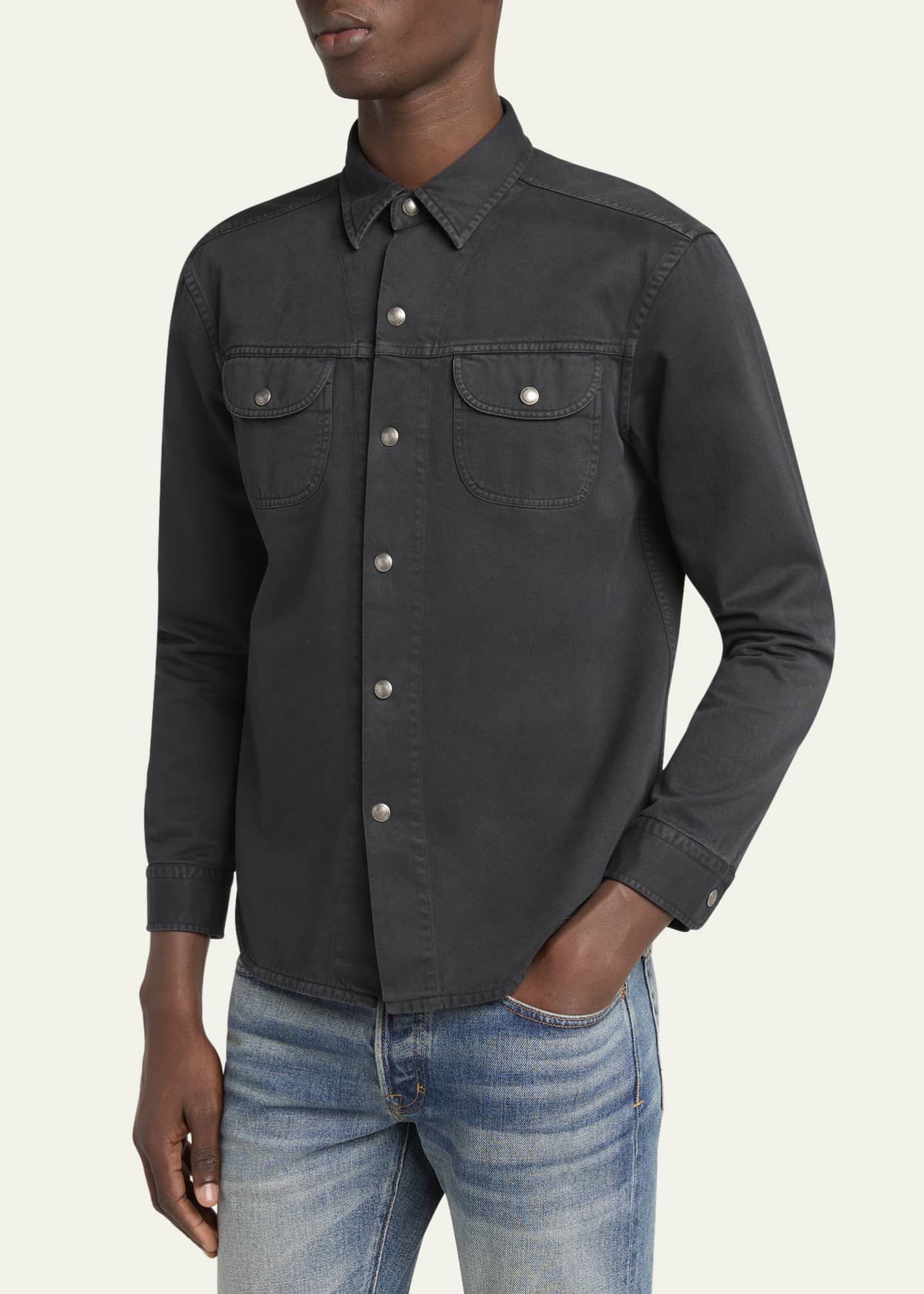 TOM FORD Men's Twill Snap-Front Overshirt Image 4 of 5