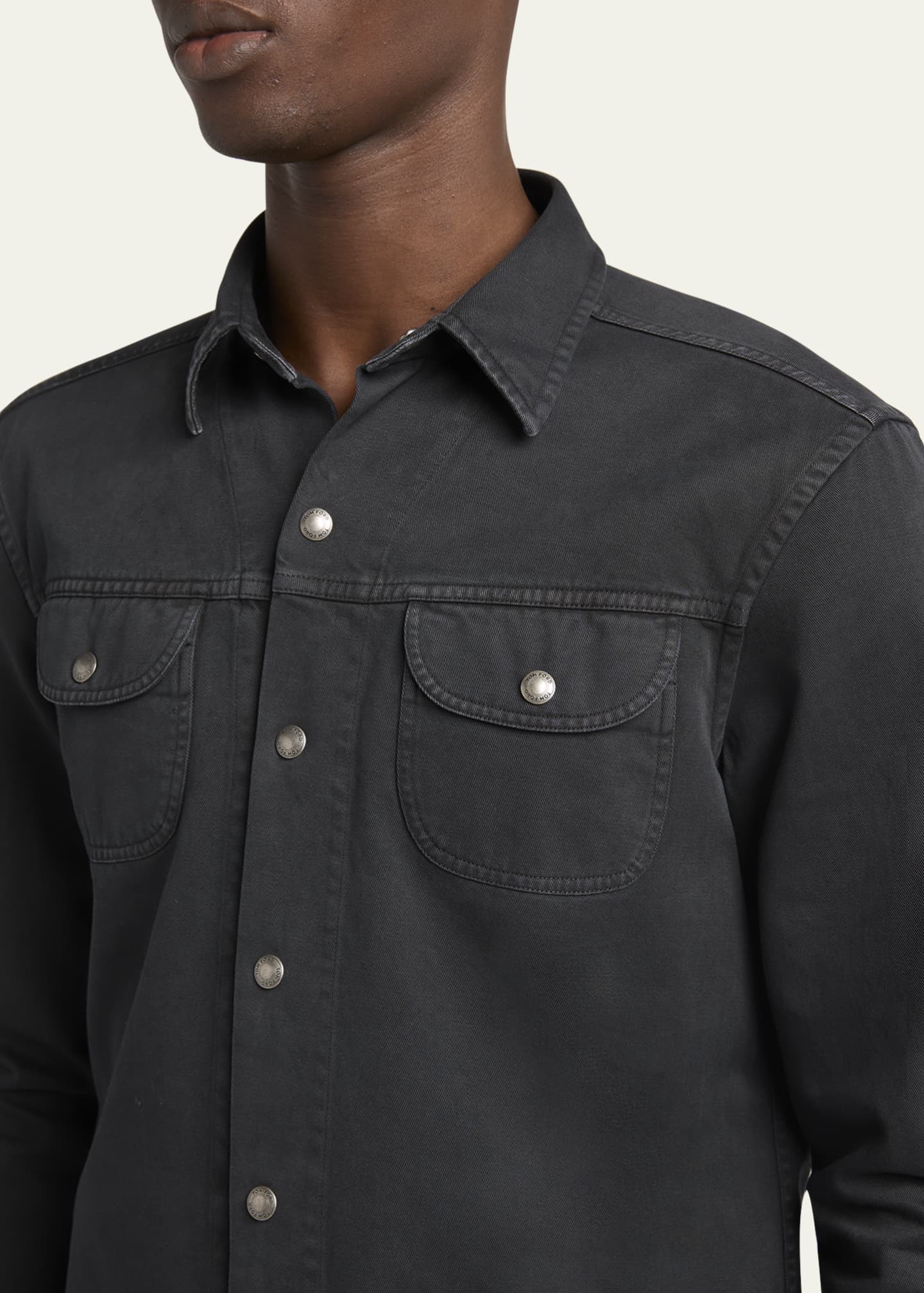 TOM FORD Men's Twill Snap-Front Overshirt Image 5 of 5