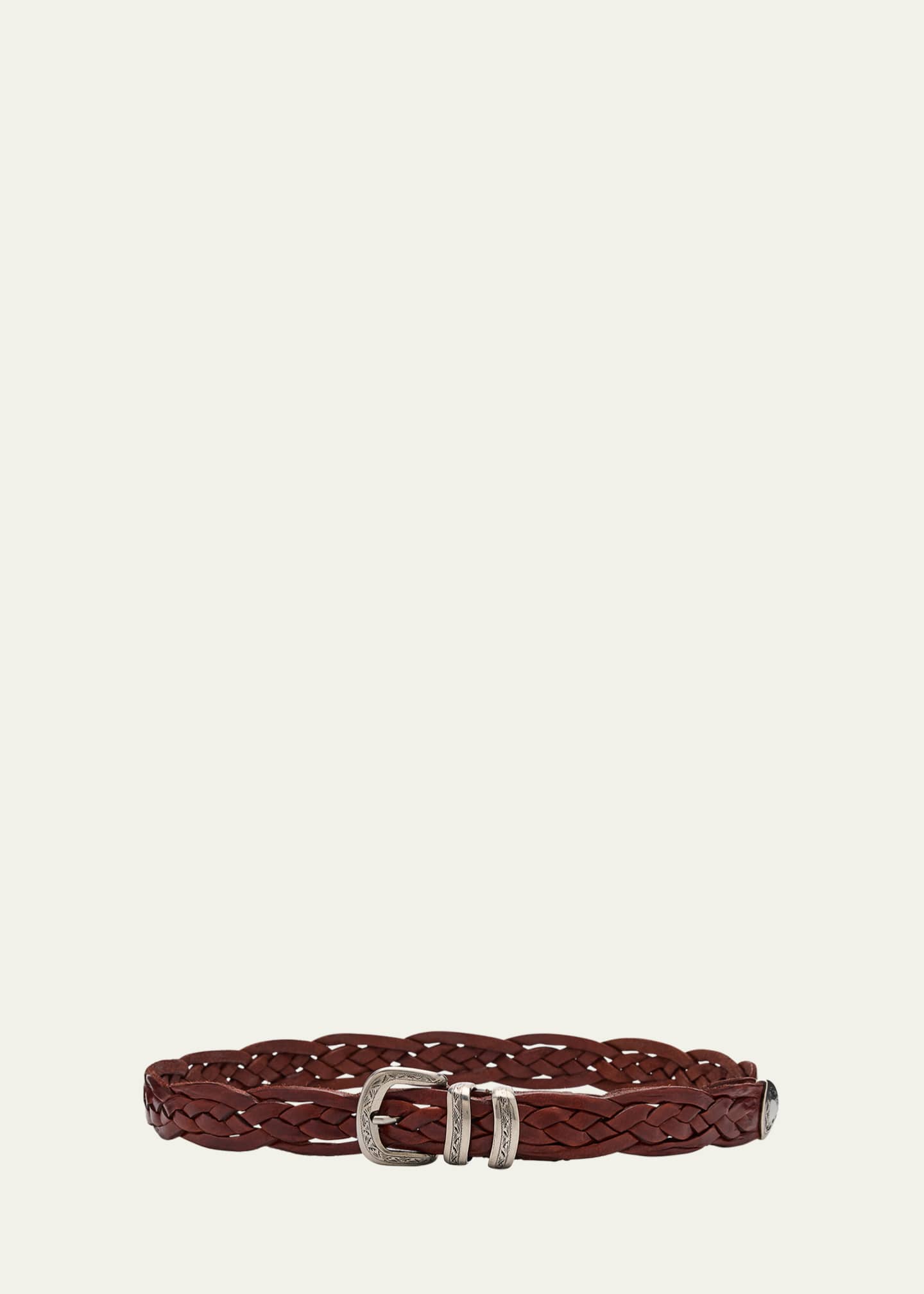 Brunello Cucinelli Men's Woven Leather Western Belt Image 1 of 2