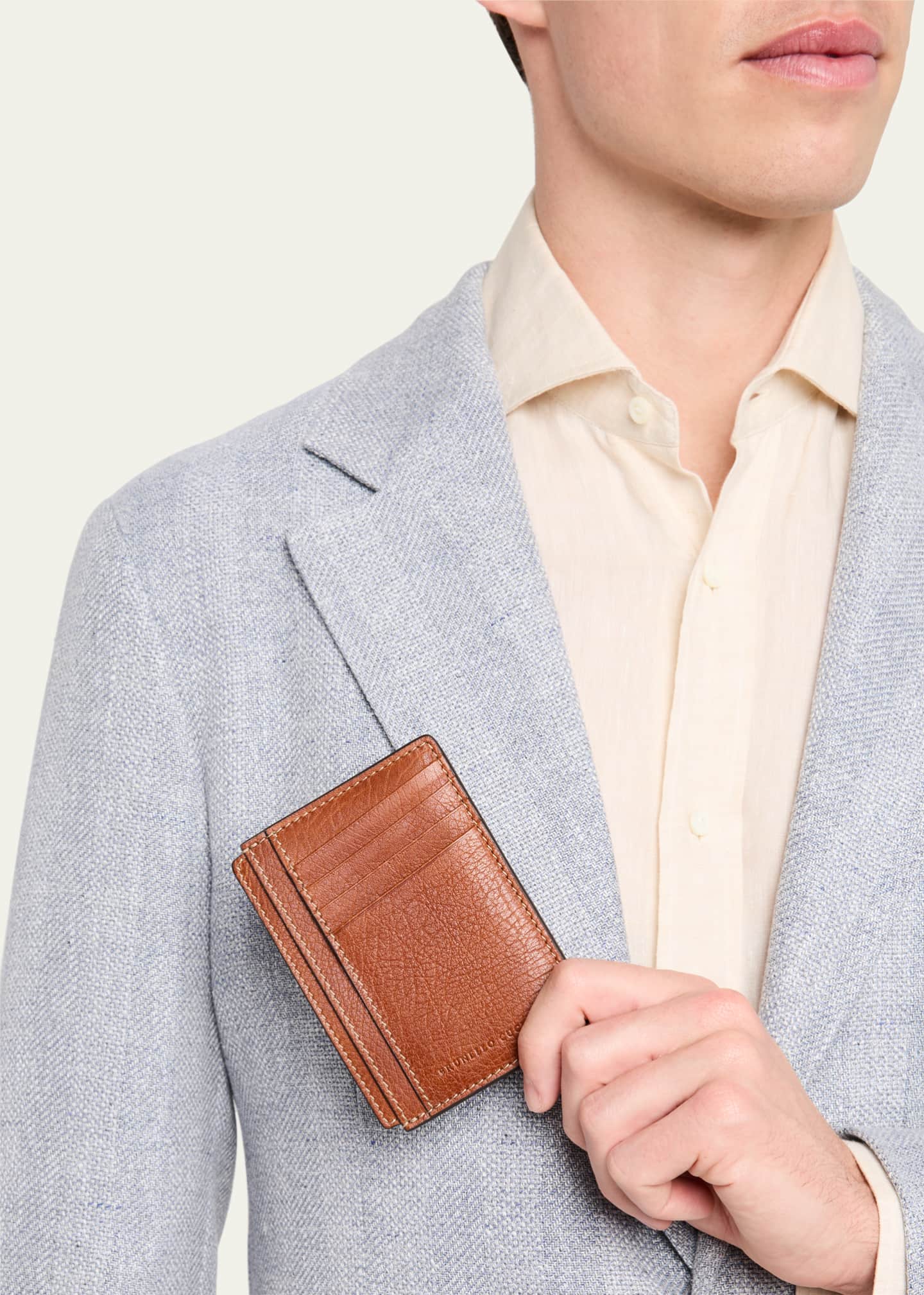 Brunello Cucinelli Men's Grained Leather Card Holder Image 2 of 3
