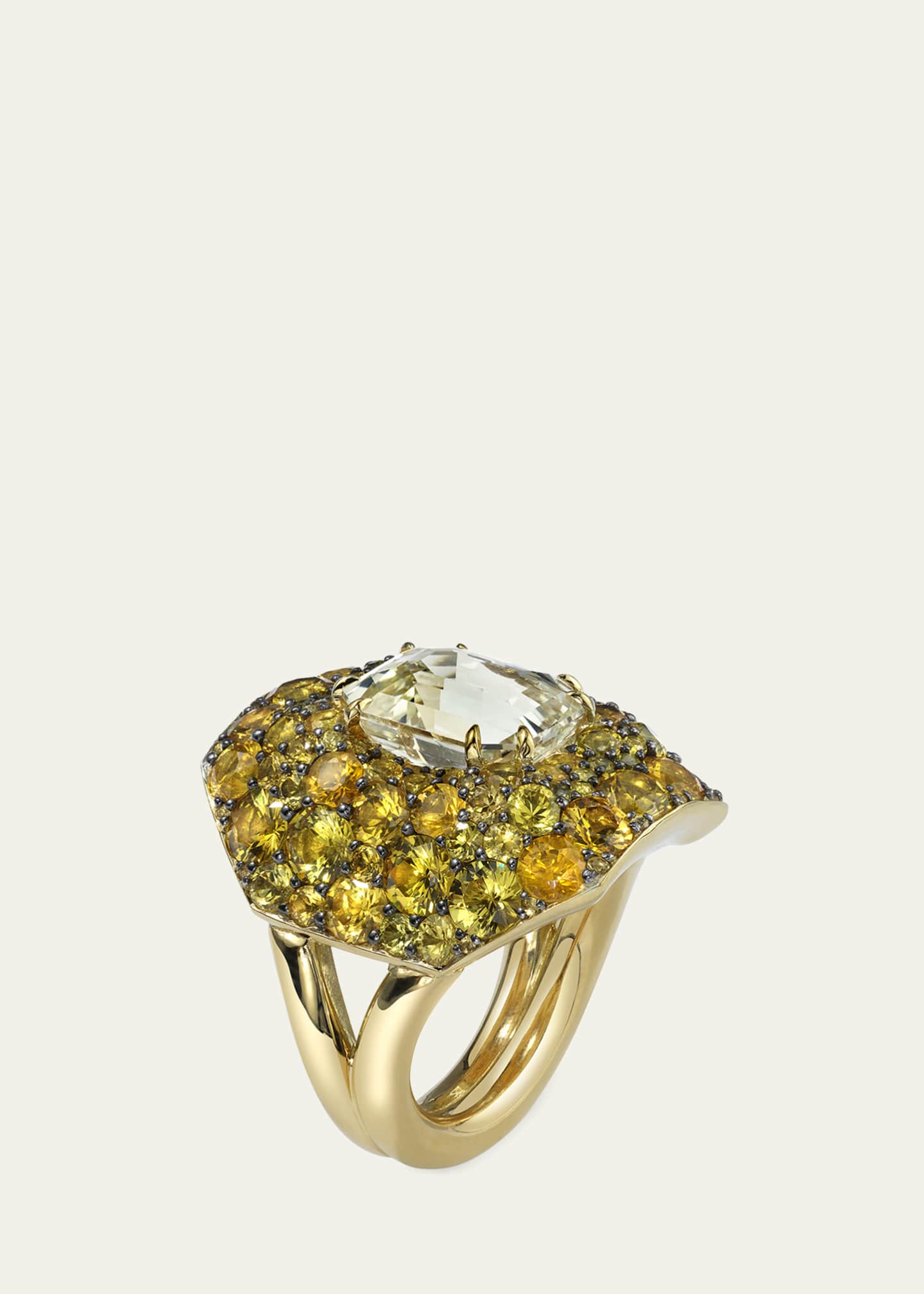 Vram One-Of-A-Kind 18K Yellow Gold Topo Ring with White and Yellow Sapphires, Size 5.75 Image 2 of 3