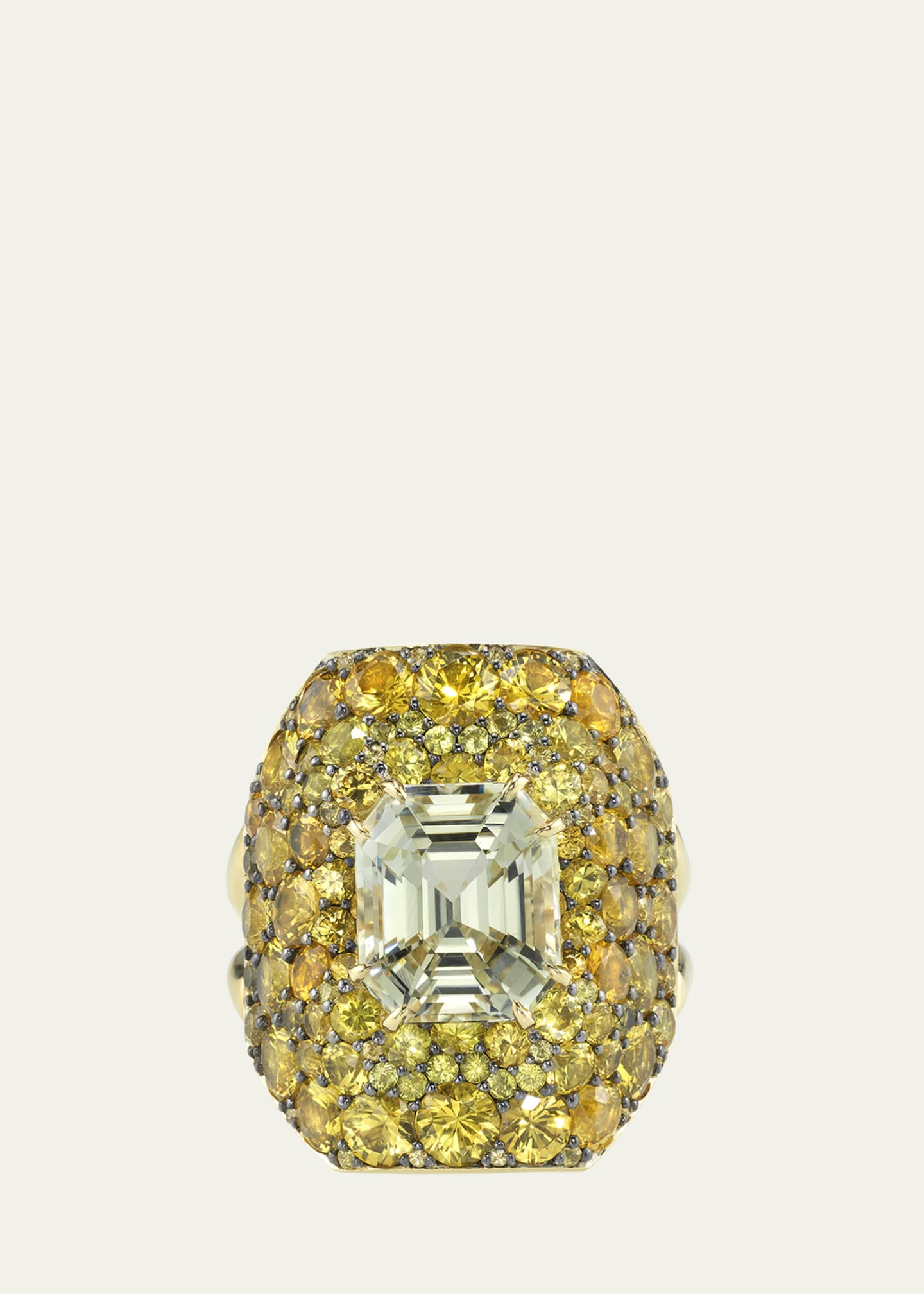 Vram One-Of-A-Kind 18K Yellow Gold Topo Ring with White and Yellow Sapphires, Size 5.75 Image 1 of 3