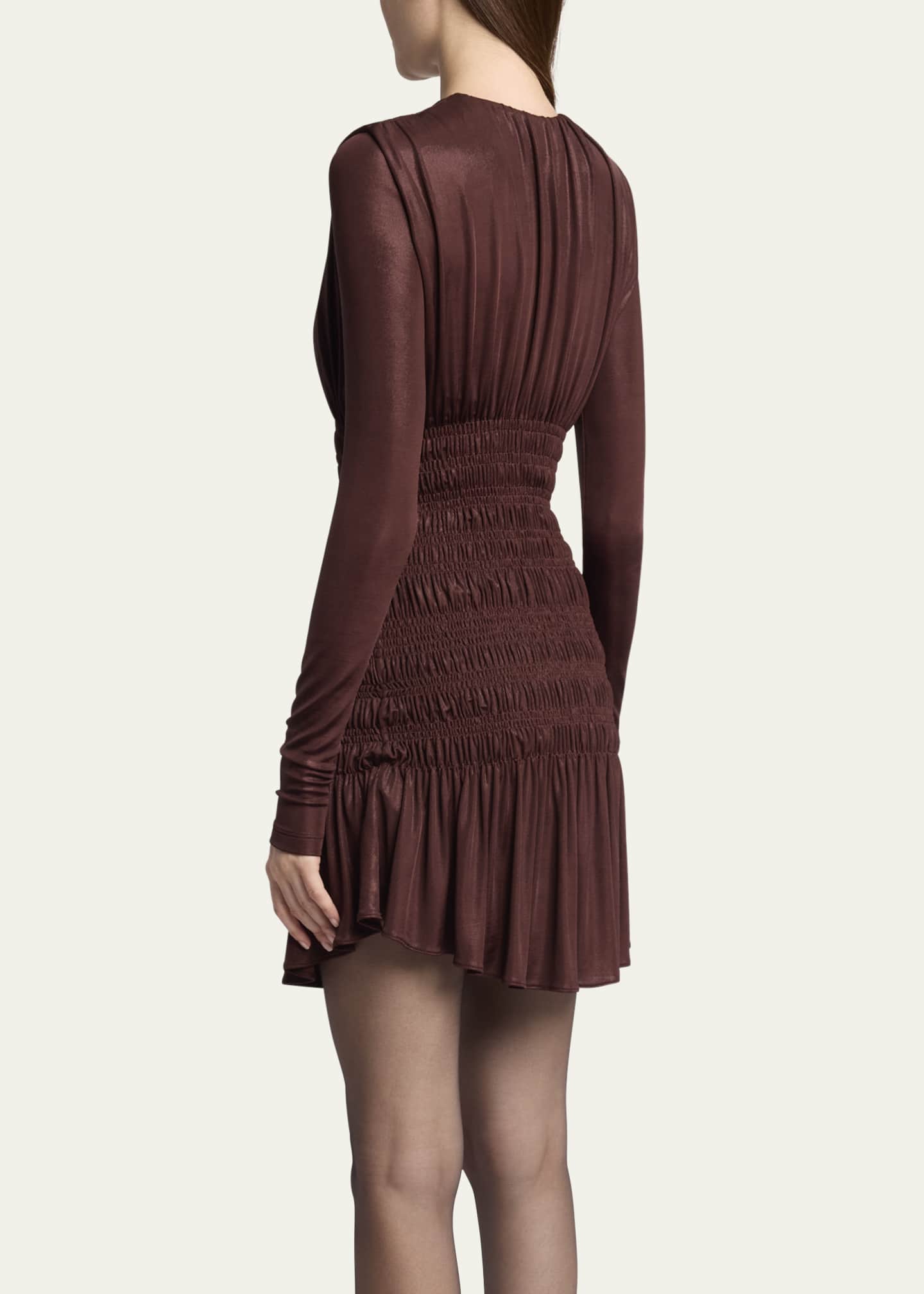Saint Laurent Ruched Long-Sleeve Mini Dress Image 3 of 5