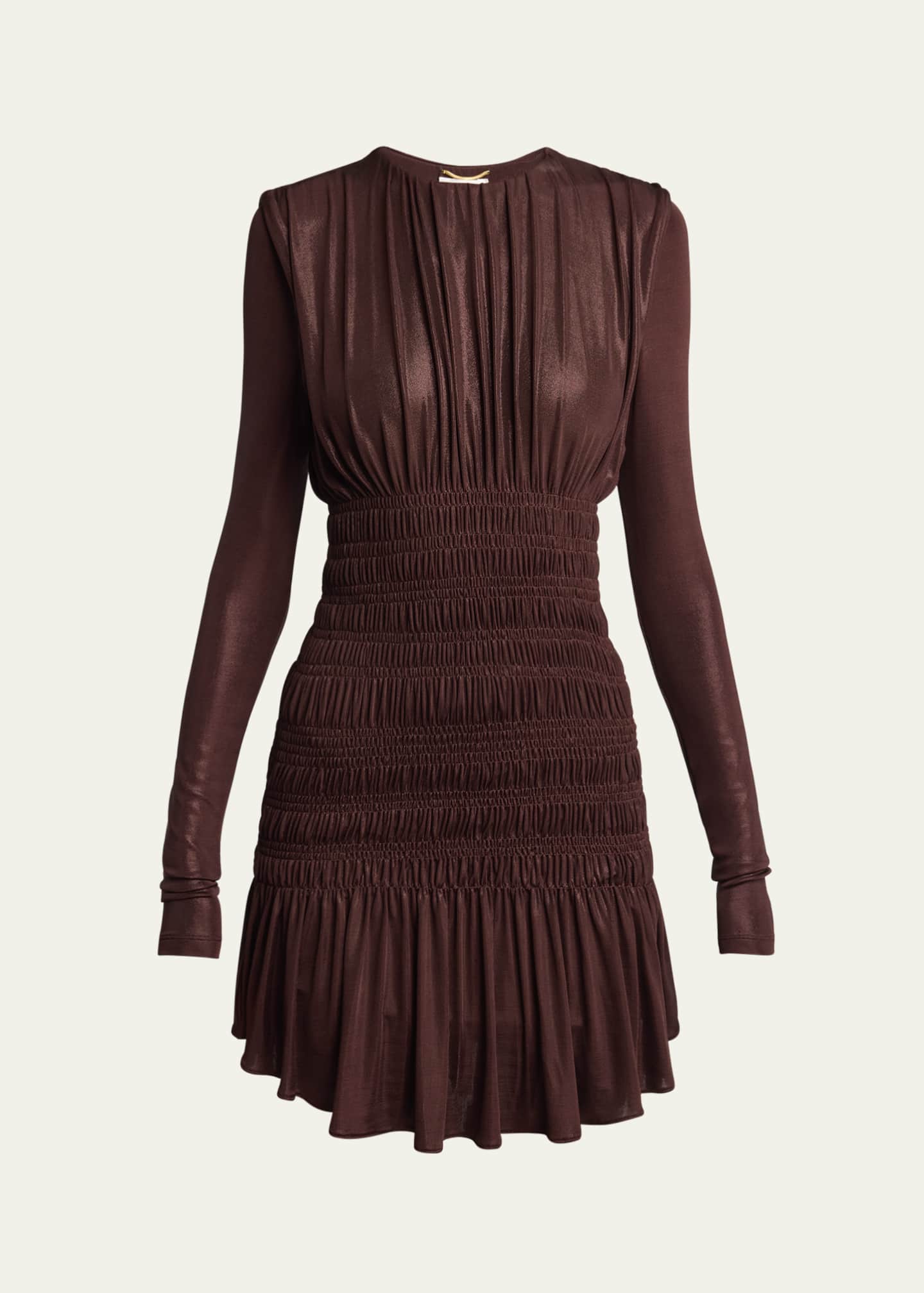 Saint Laurent Ruched Long-Sleeve Mini Dress Image 1 of 5