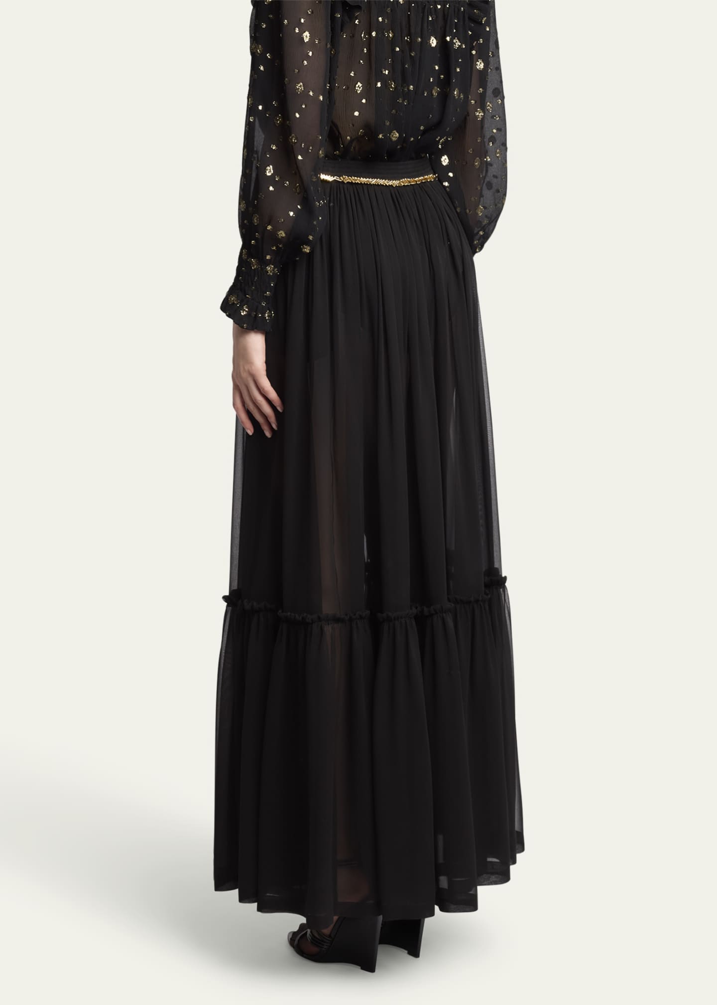 Saint Laurent Tiered Maxi Skirt - Nero