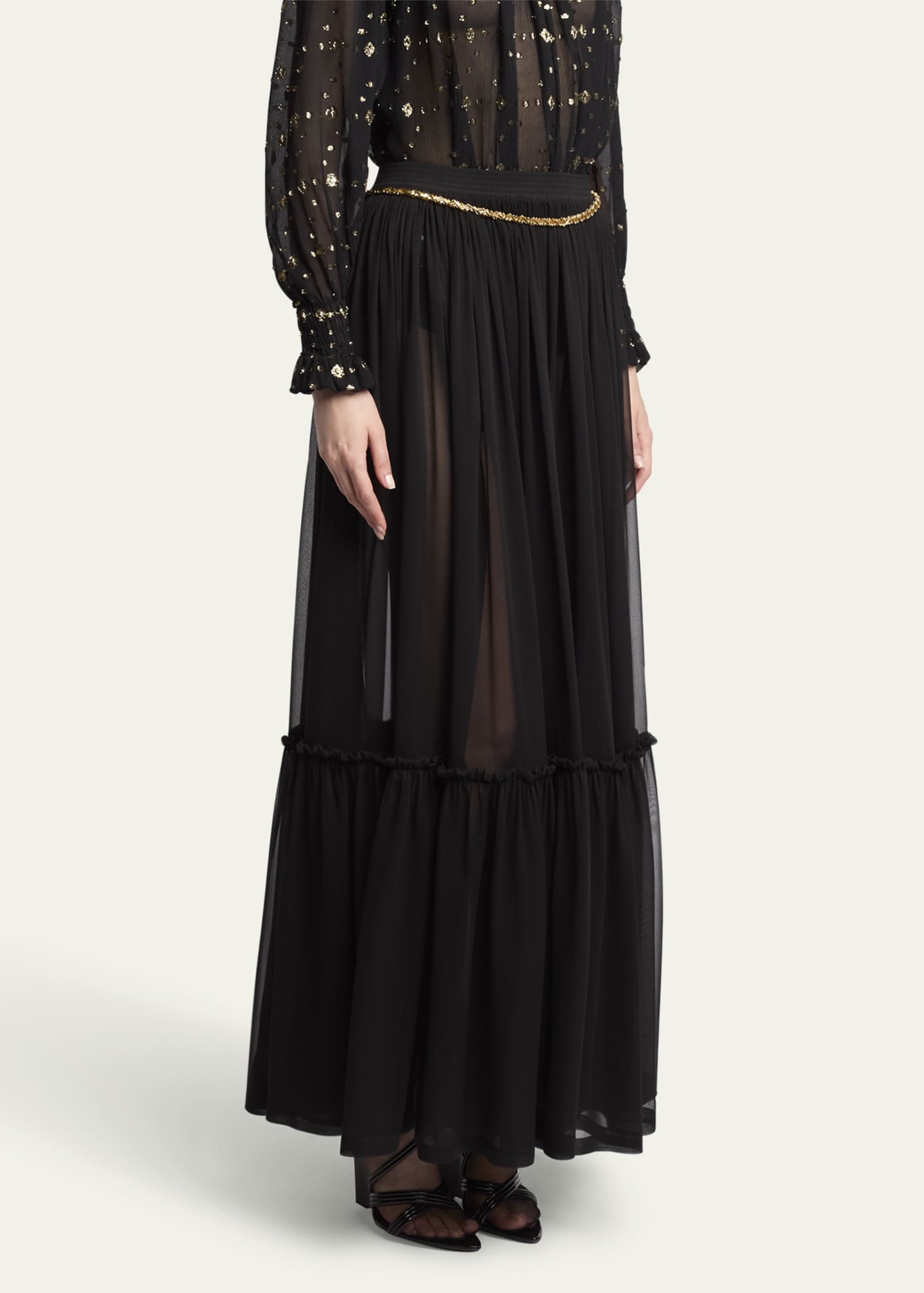 Saint Laurent Tiered Sheer Maxi Skirt