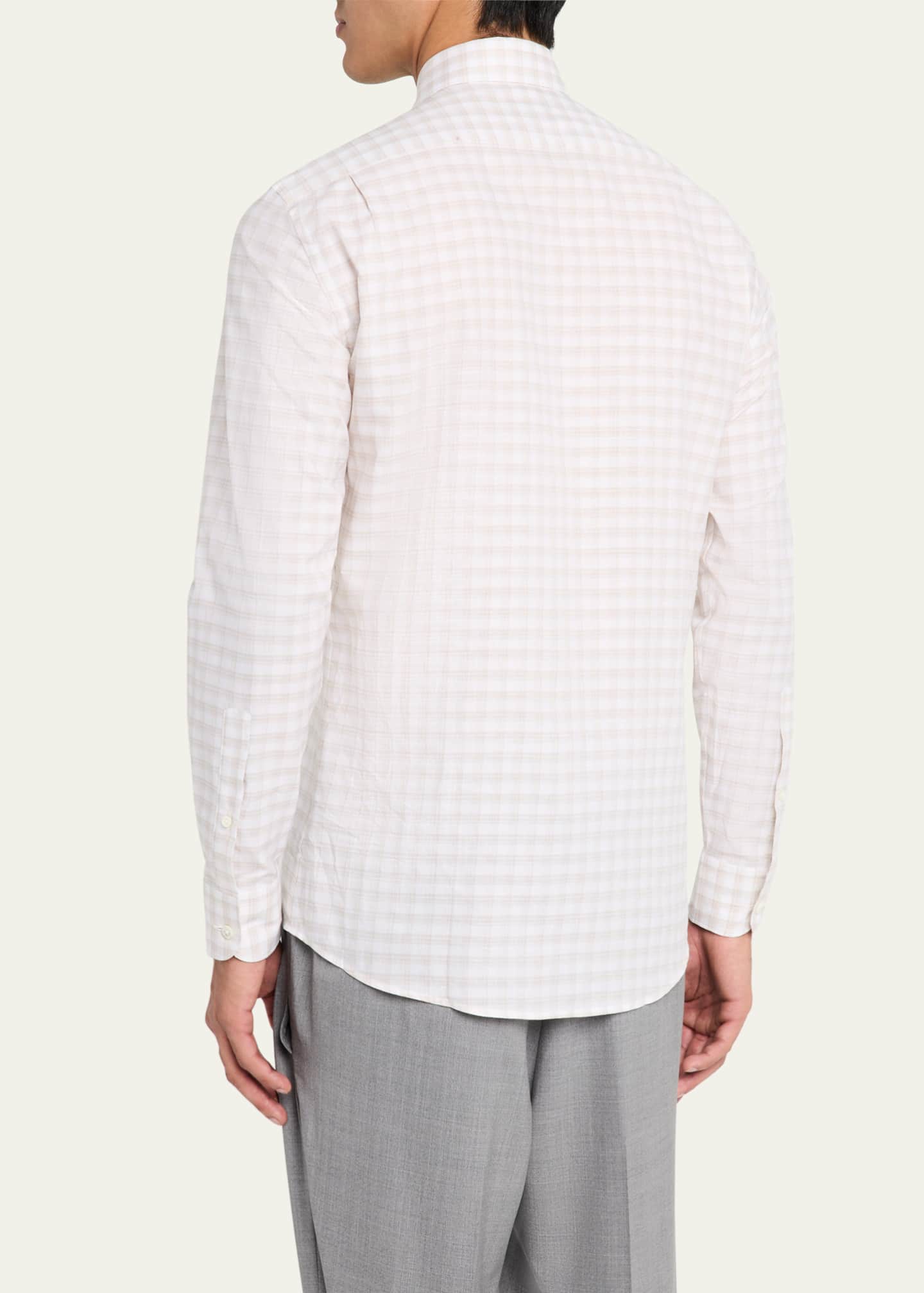 ZEGNA Men's Check Centoquaranta Cotton Twill Sport Shirt Image 3 of 5